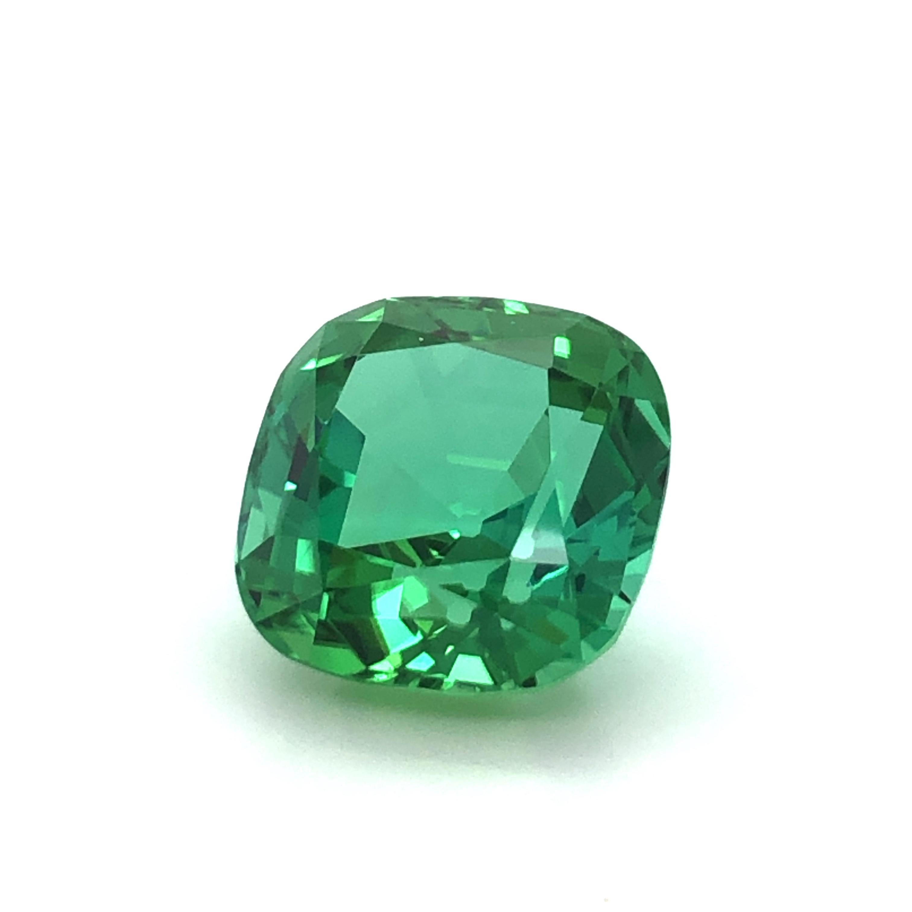 Women's or Men's Vibrant Mint Colored Square Cushion Tourmaline of 15.76 Ct For Sale