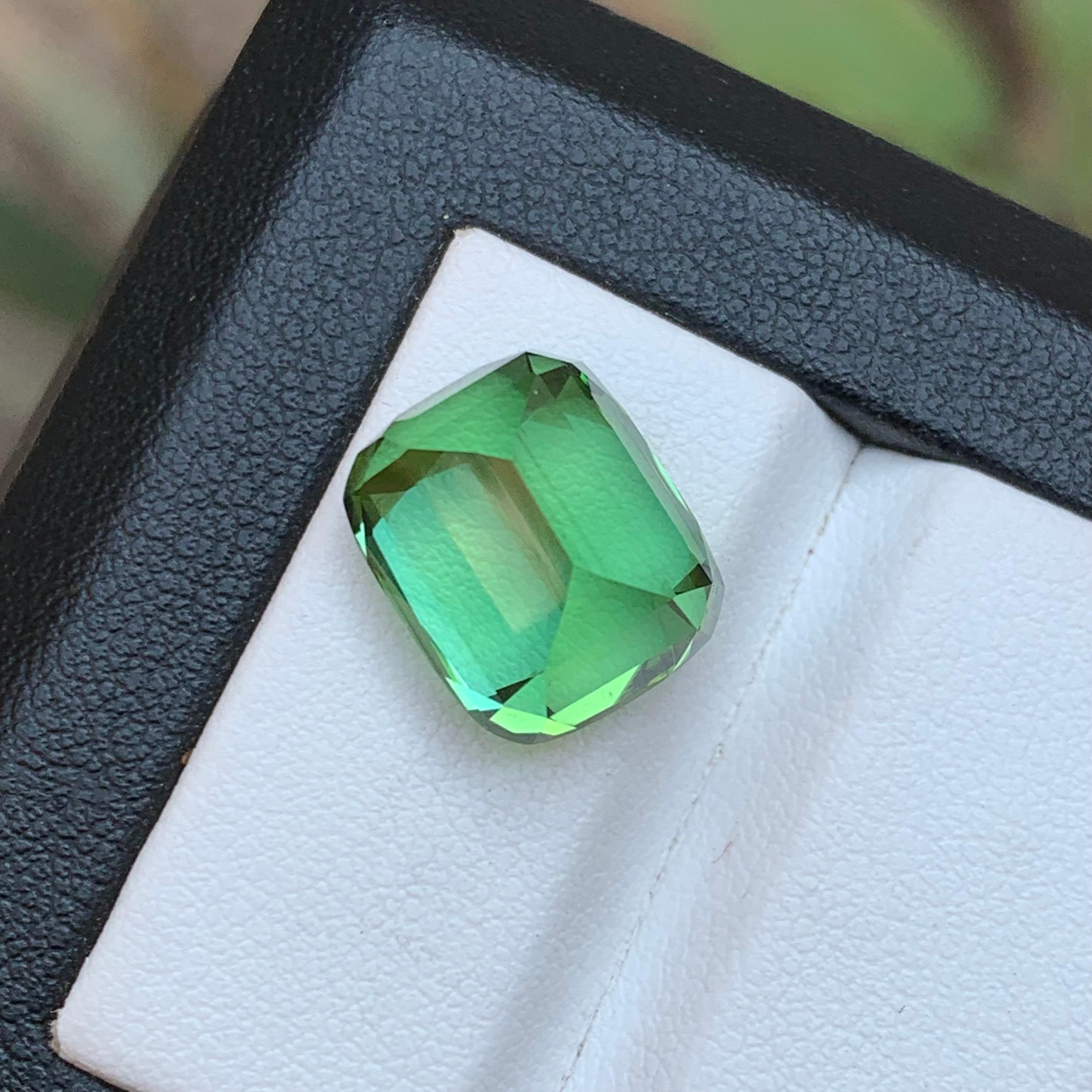 Cushion Cut Vibrant Minty Green Natural Tourmaline Ring, Pendant Loose Gemstone 11.55 Carat For Sale