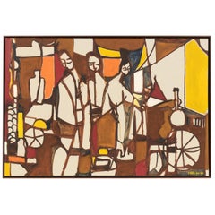 Abstrait moderne aux couleurs vives d'Arnold Weber, daté de juin 1965