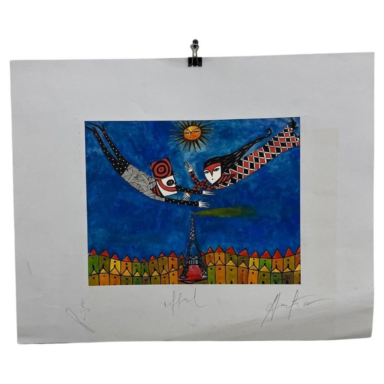 Vibrant Mexican Art Modern Ink Drawing 7 Eiffel Tower Oaxacan Artist