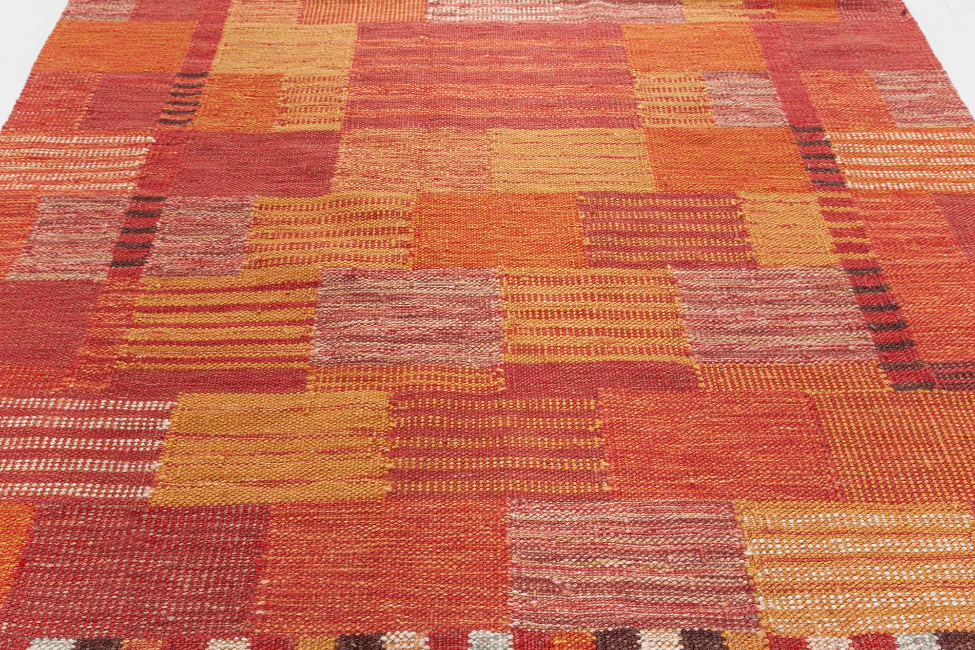 Vibrant Modern Swedish Flat Weave Wool Rug by Doris Leslie Blau
Size: 5'8