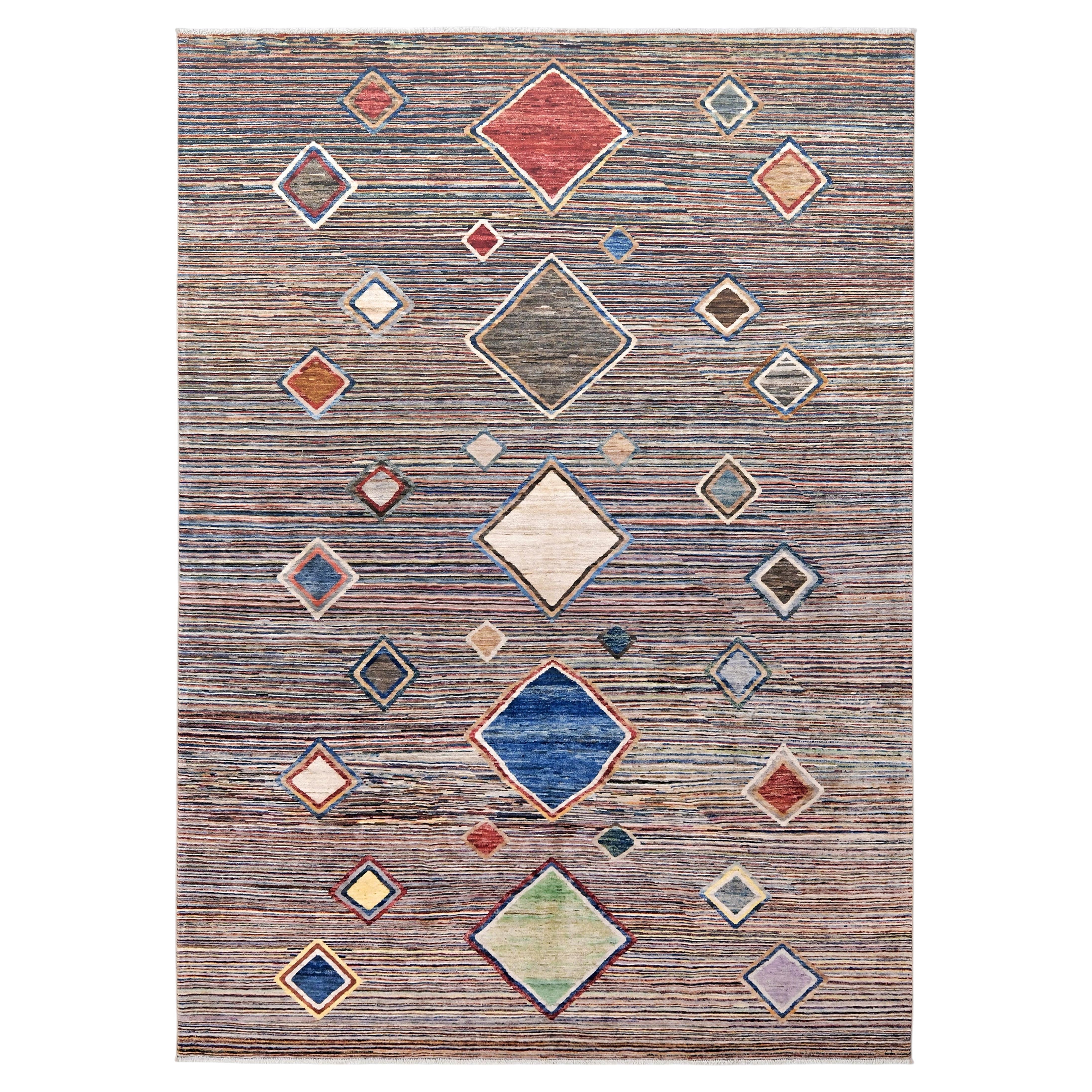 Vibrant Modern Tribal Rug • Colorful Handmade Wool Geometric Carpet 7x10