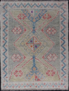 Vibrant Modern Turkish Oushak Rug Colorful Accents 2'7 x 3'5