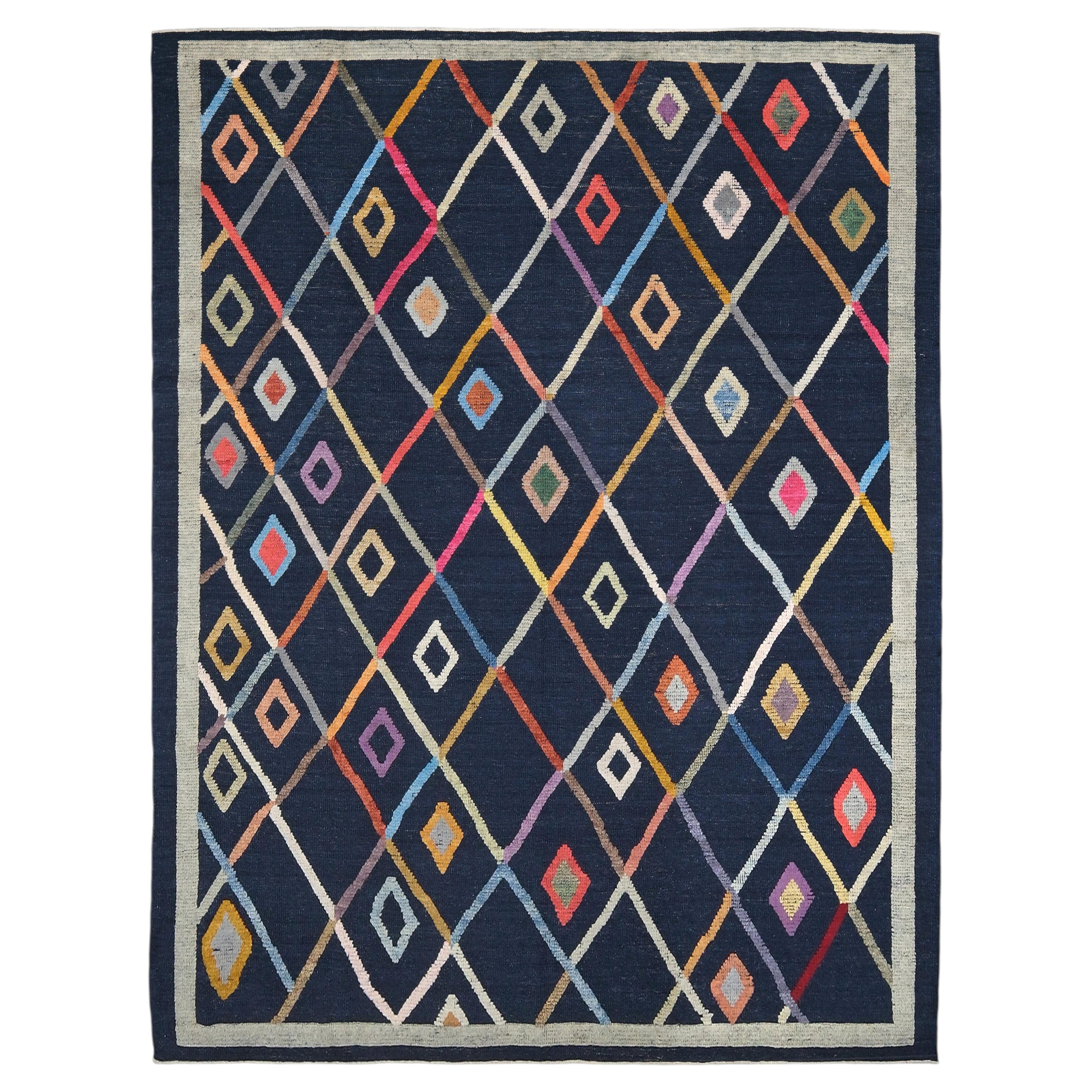 Vibrant Modern Turkish Tulu Rug • Contemporary Handmade Textured Wool, 9x12