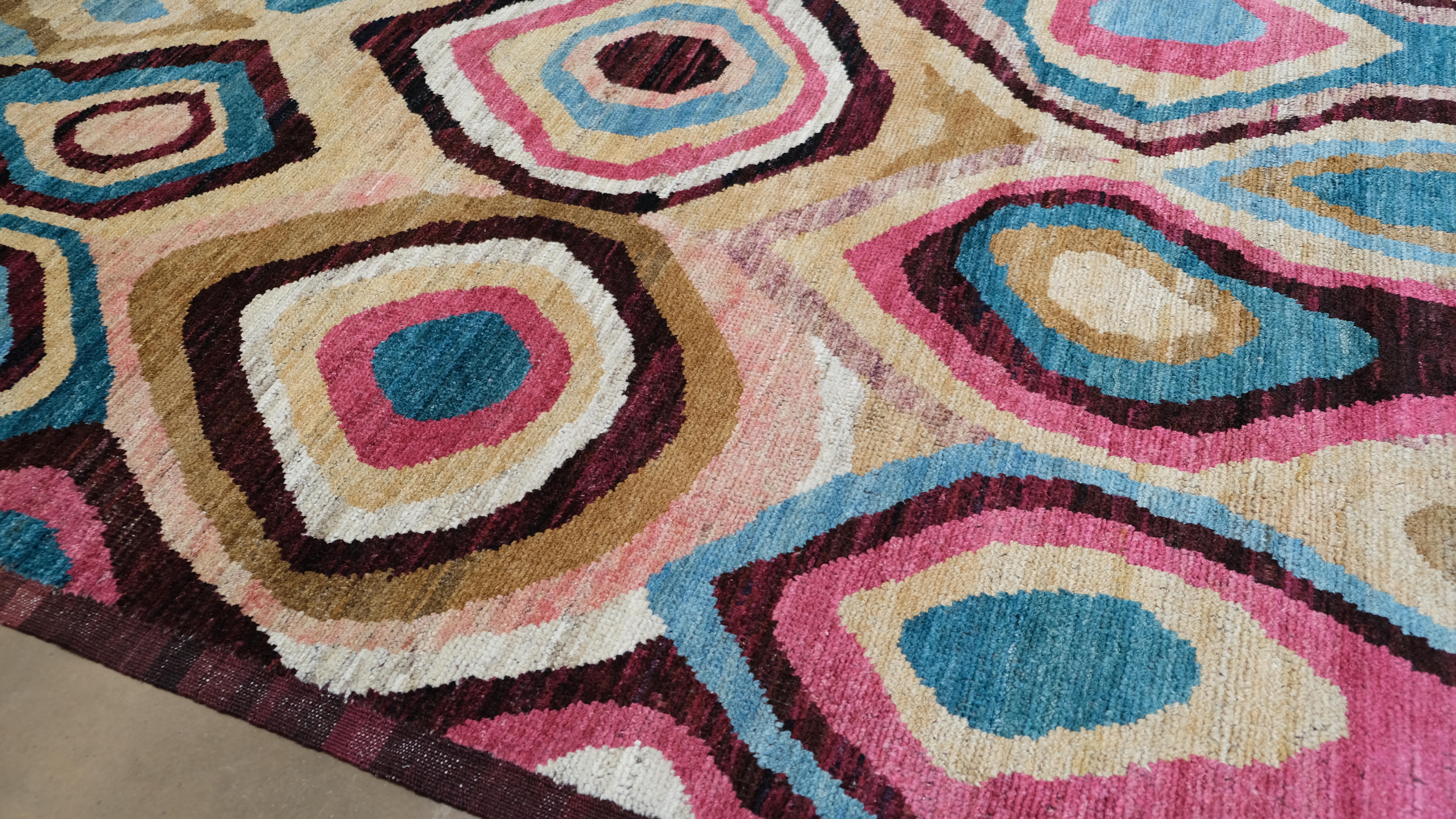 Bohemian Vibrant Moroccan Style Unique Designed Wool Rug 8'x9'6'' For Sale
