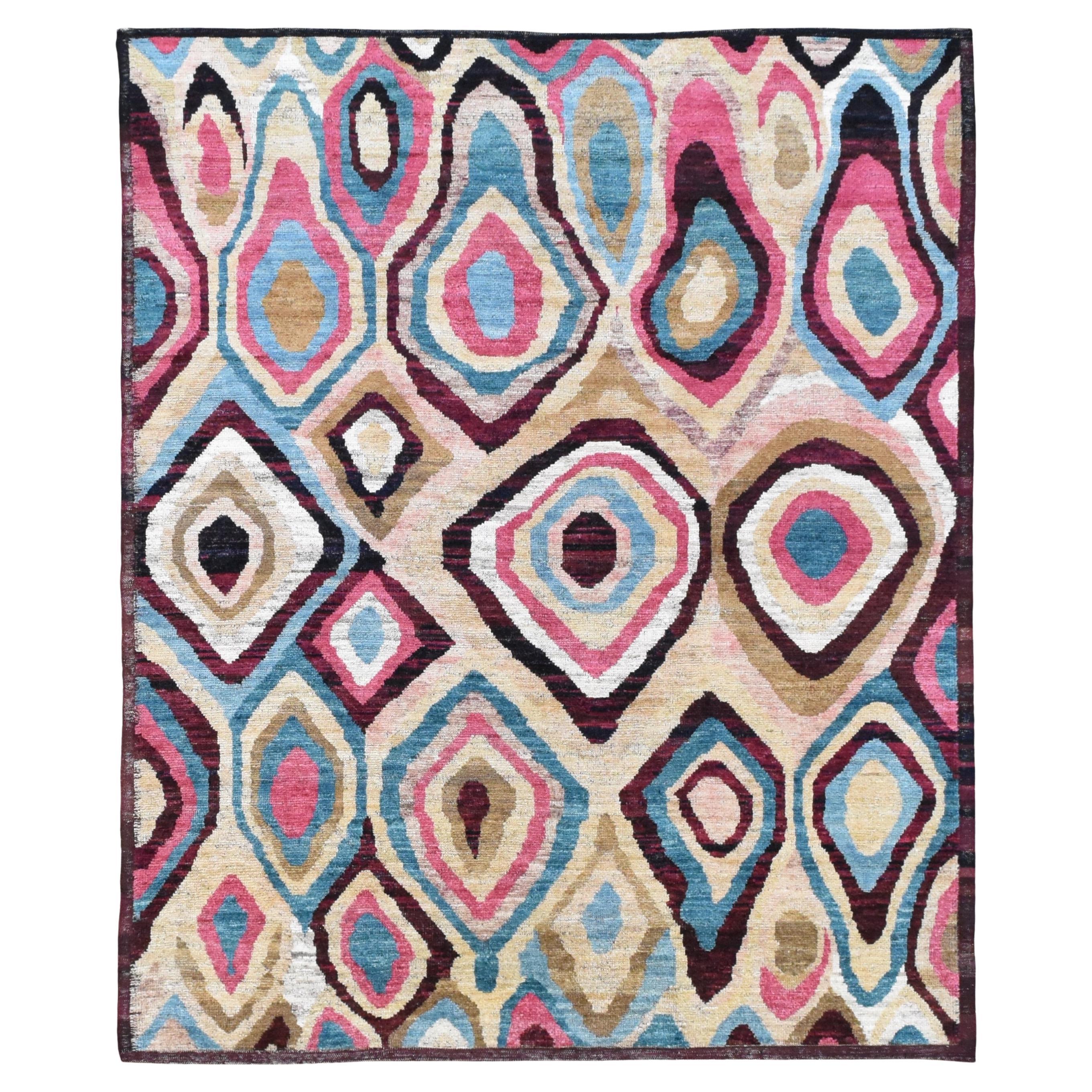 Vibrant Moroccan Style Unique Designed Wool Rug 8'x9'6'' For Sale