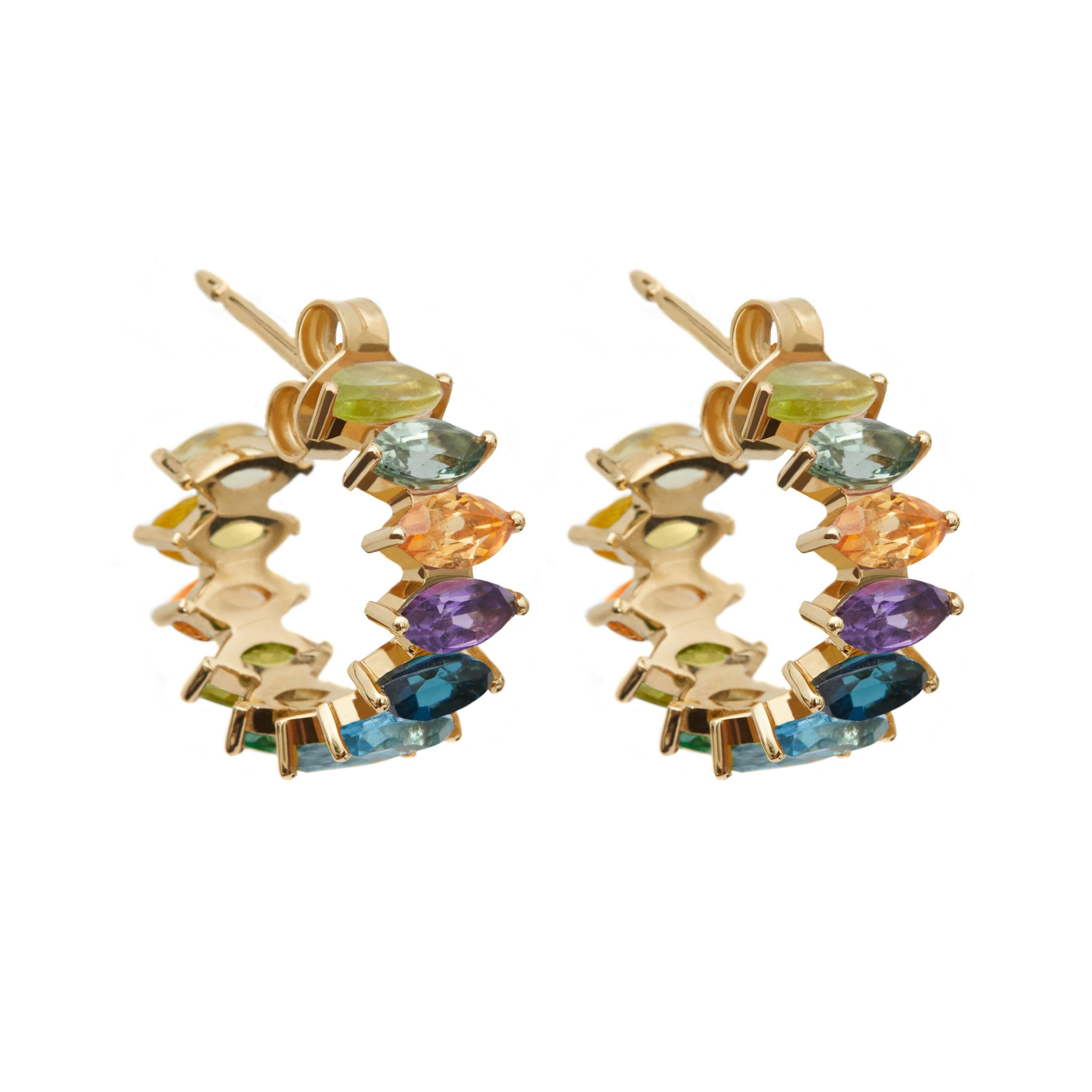 Vibrant Mosaic Mini Hoop Earrings In New Condition For Sale In London, GB