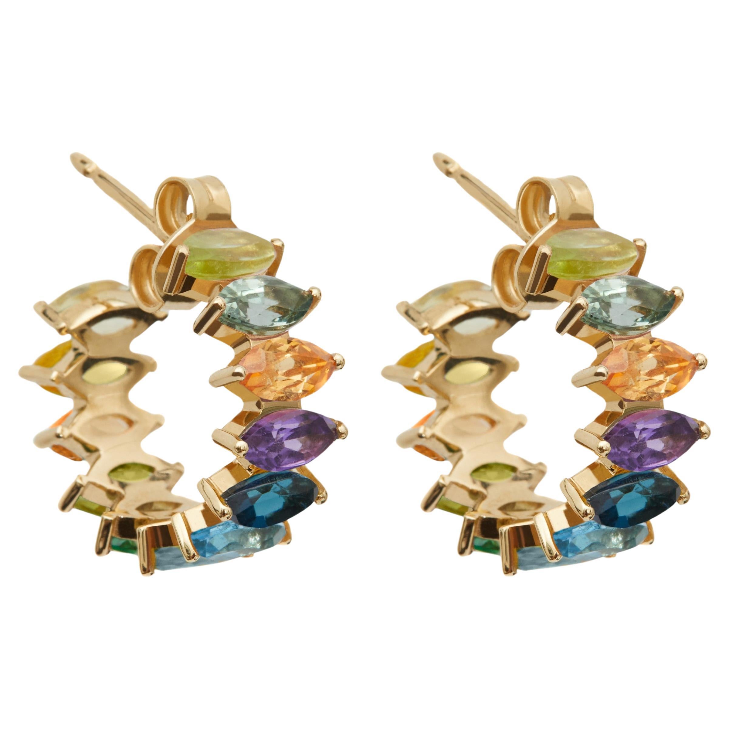 Vibrant Mosaic Mini Hoop Earrings For Sale