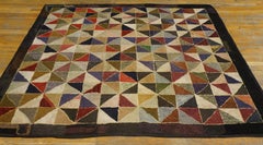 Vibrant Multicolor Ground Allover Geometric Design Antique American Hooked Rug