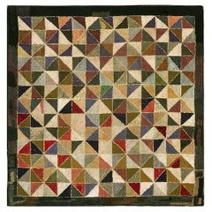 Vibrant Multicolor Ground Allover Geometric Design Antique American Hooked Rug