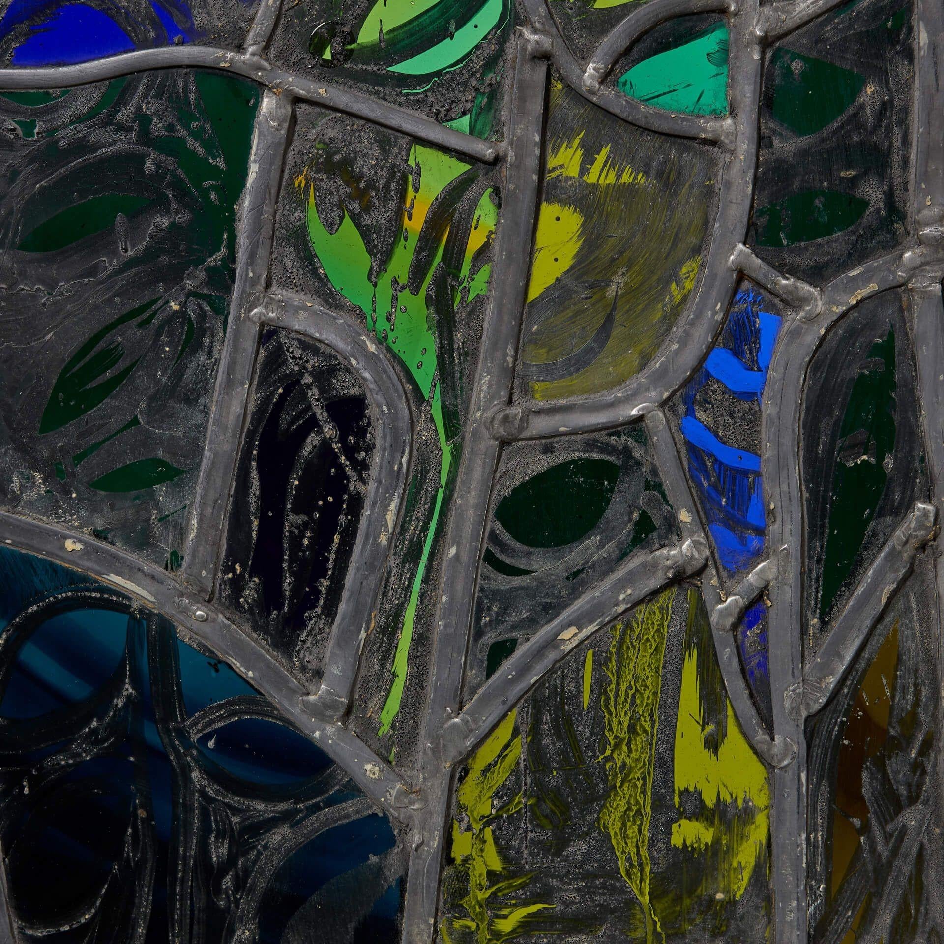 English Vibrant Mythical Stained Glass Window For Sale