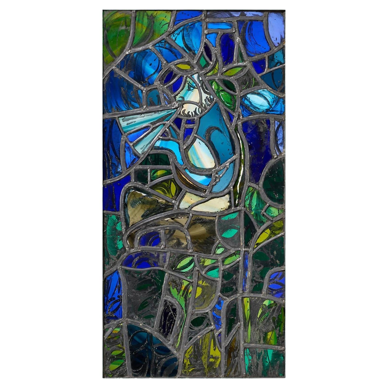 Vibrant Mythical Stained Glass Window For Sale