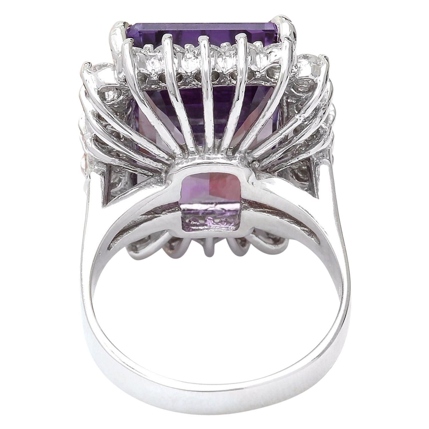 Modern Vibrant Natural Amethyst Diamond Ring In 14 Karat Solid White Gold  For Sale
