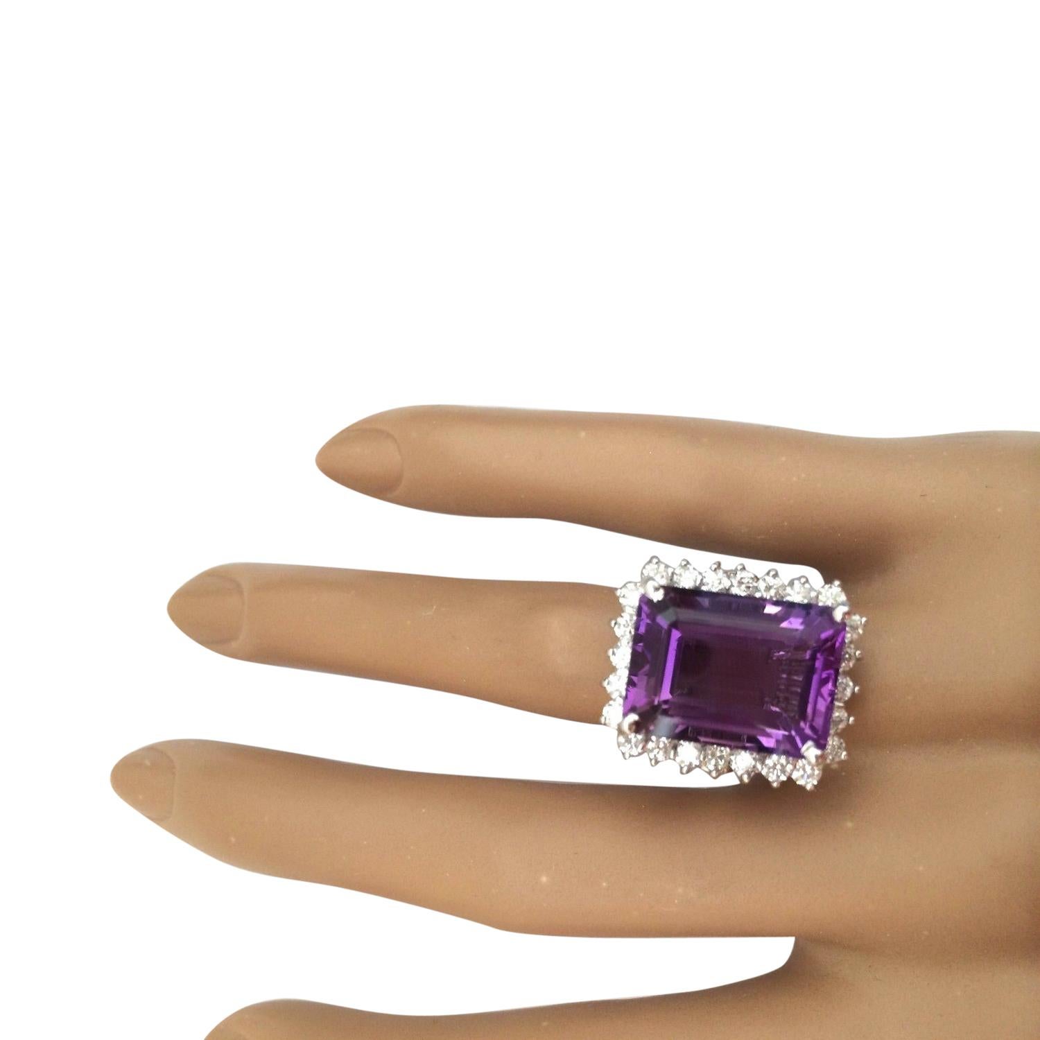 Vibrant Natural Amethyst Diamond Ring In 14 Karat Solid White Gold  In New Condition For Sale In Los Angeles, CA