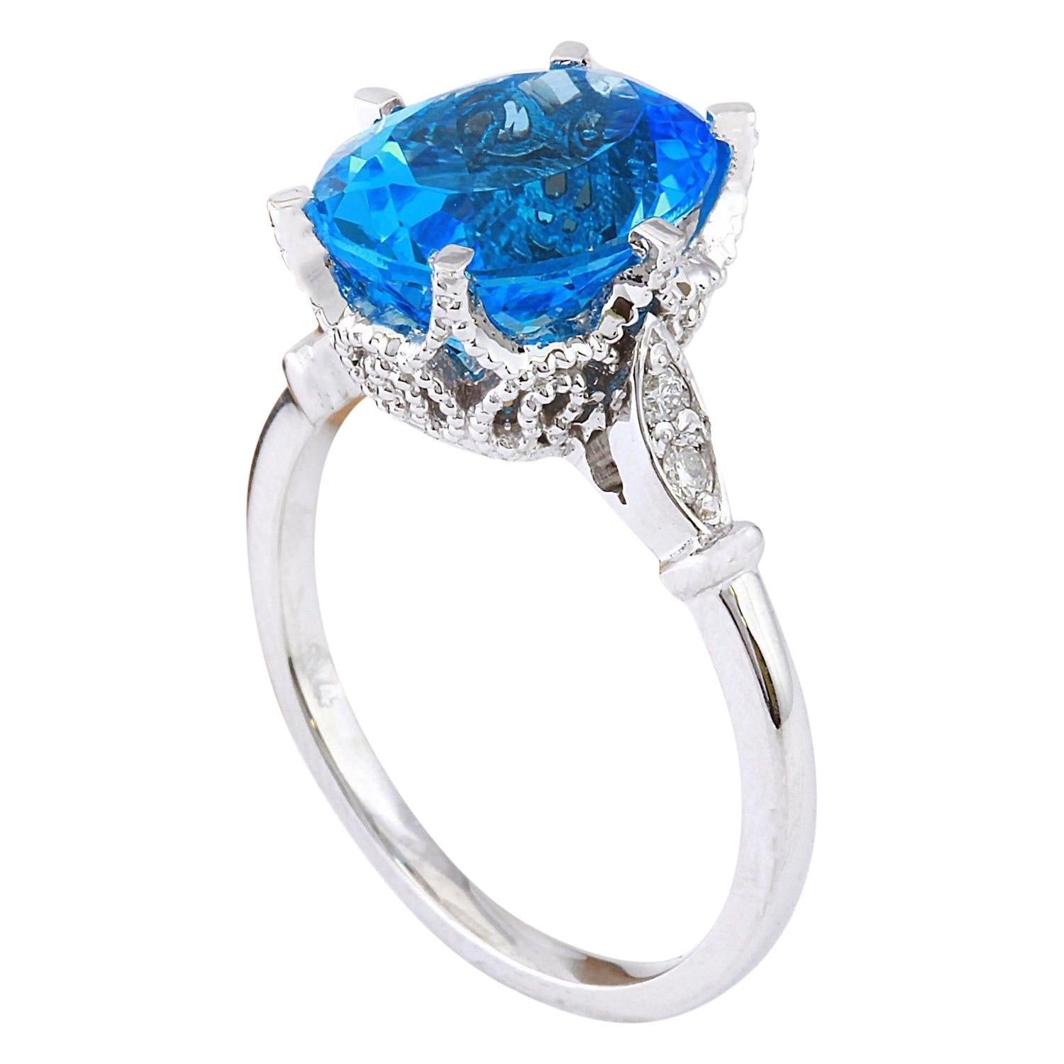 Oval Cut Vibrant Natural Topaz Diamond Ring 14 Karat Solid White Gold  For Sale