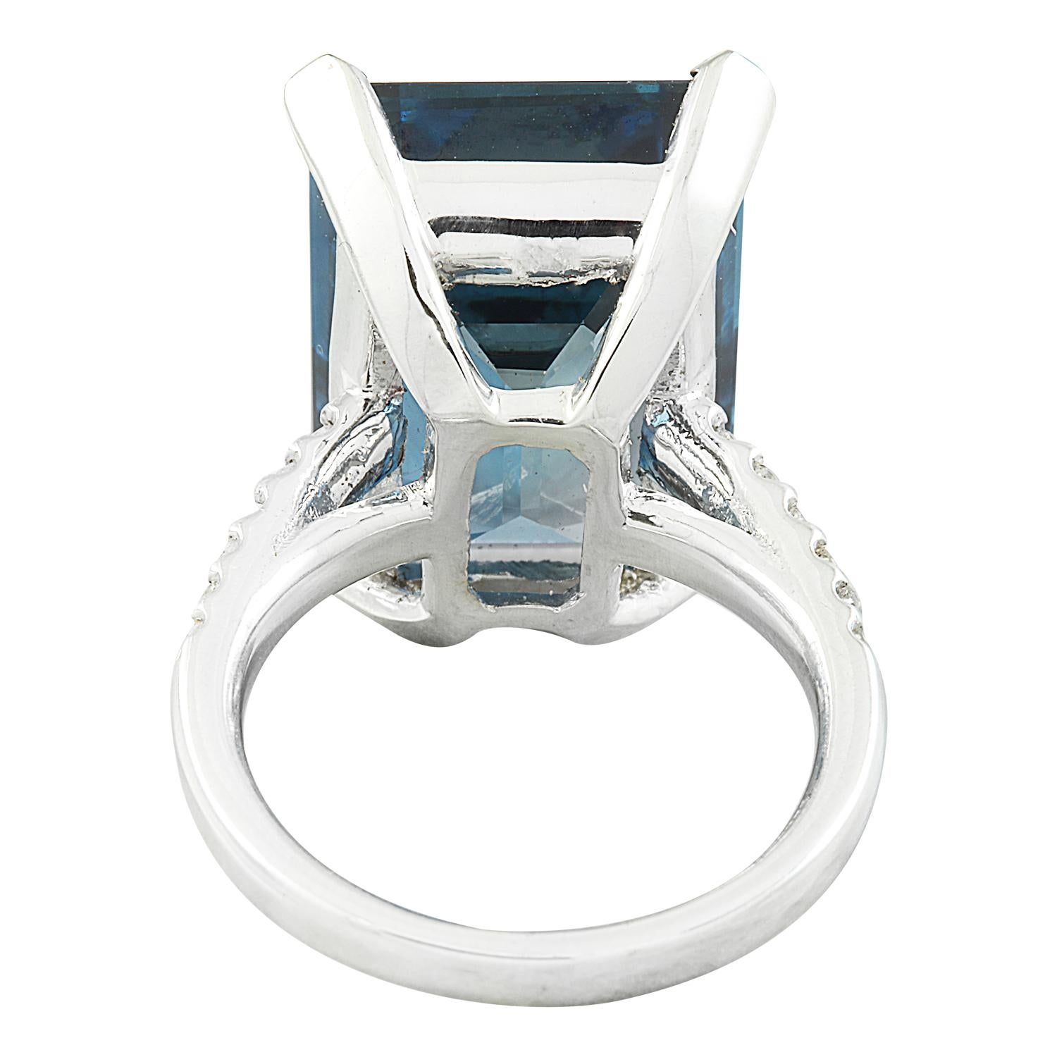 Emerald Cut Vibrant Natural Topaz Diamond Ring In 14 Karat White Gold  For Sale