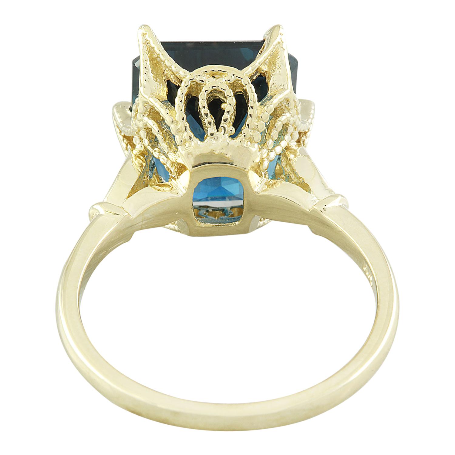 Lebendiger Topas-Diamant-Ring aus 14 Karat Gelbgold  (Smaragdschliff) im Angebot