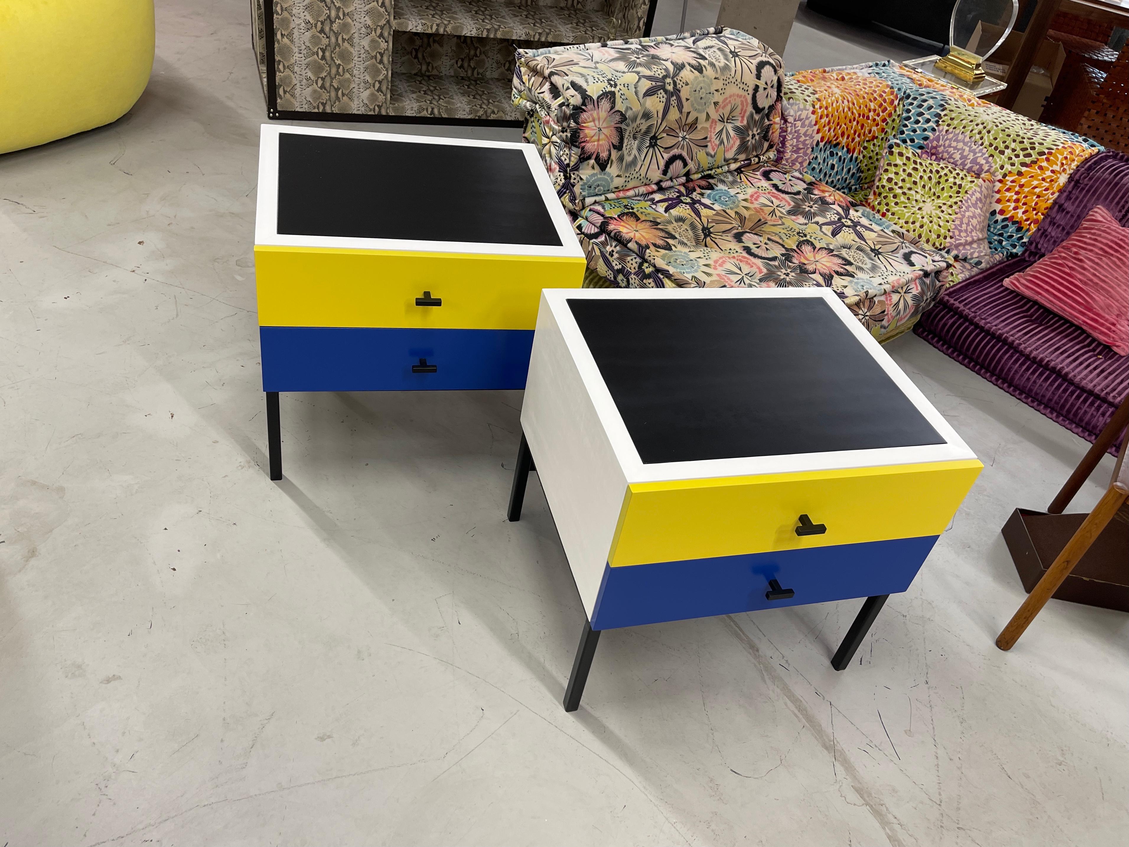 Hand-Crafted Vibrant Nightstands in Primary Colors For Sale