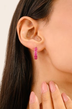 Vibrant Octagon Ruby Huggie Hoop Ohrringe in 14K Gelbgold Jahrestag Geschenk