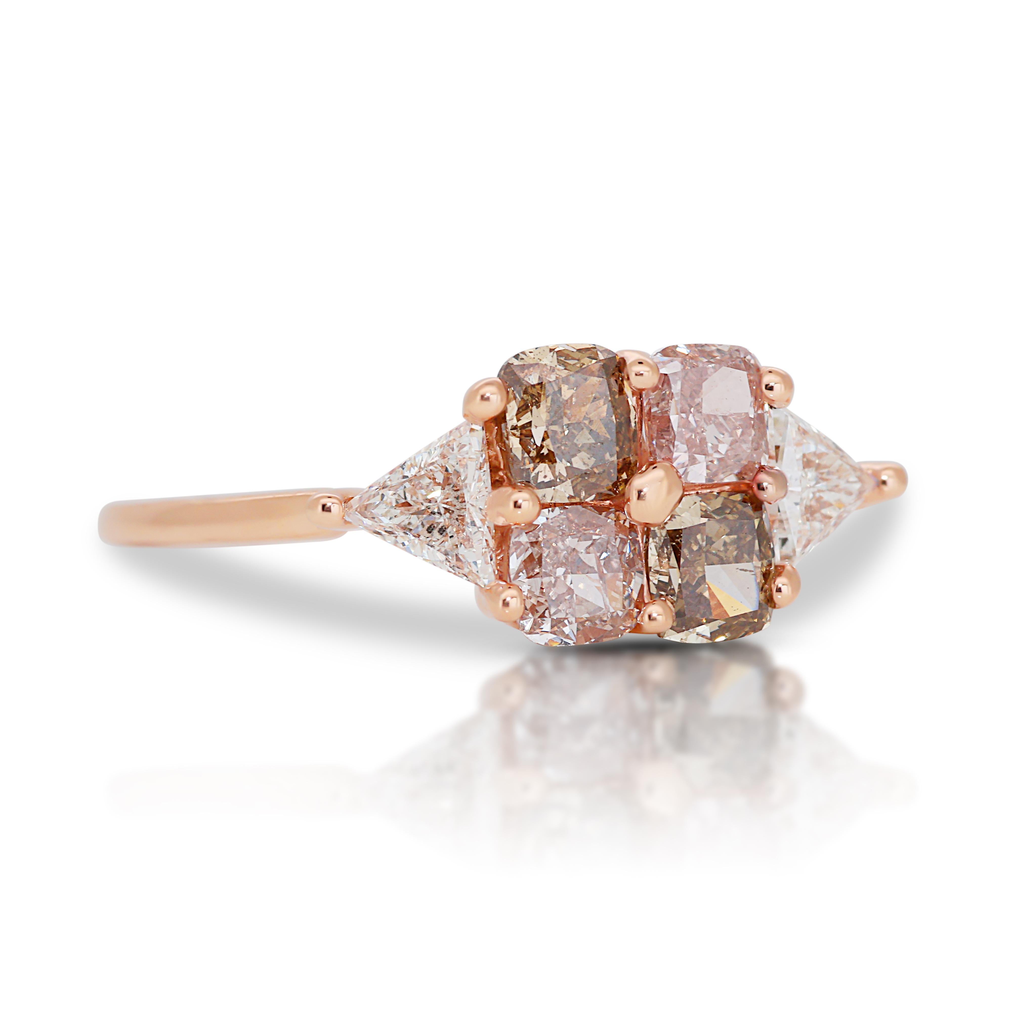 Vibrant and one-of-a-kind 14k Rose Gold Fancy-Colored Diamond Ring w/1.31 ct - IGI Certified

This 14k Rose Gold Fancy-Colored Ring stands as a testament to the beauty of diversity and the allure of natural colors. This exquisite piece features 4