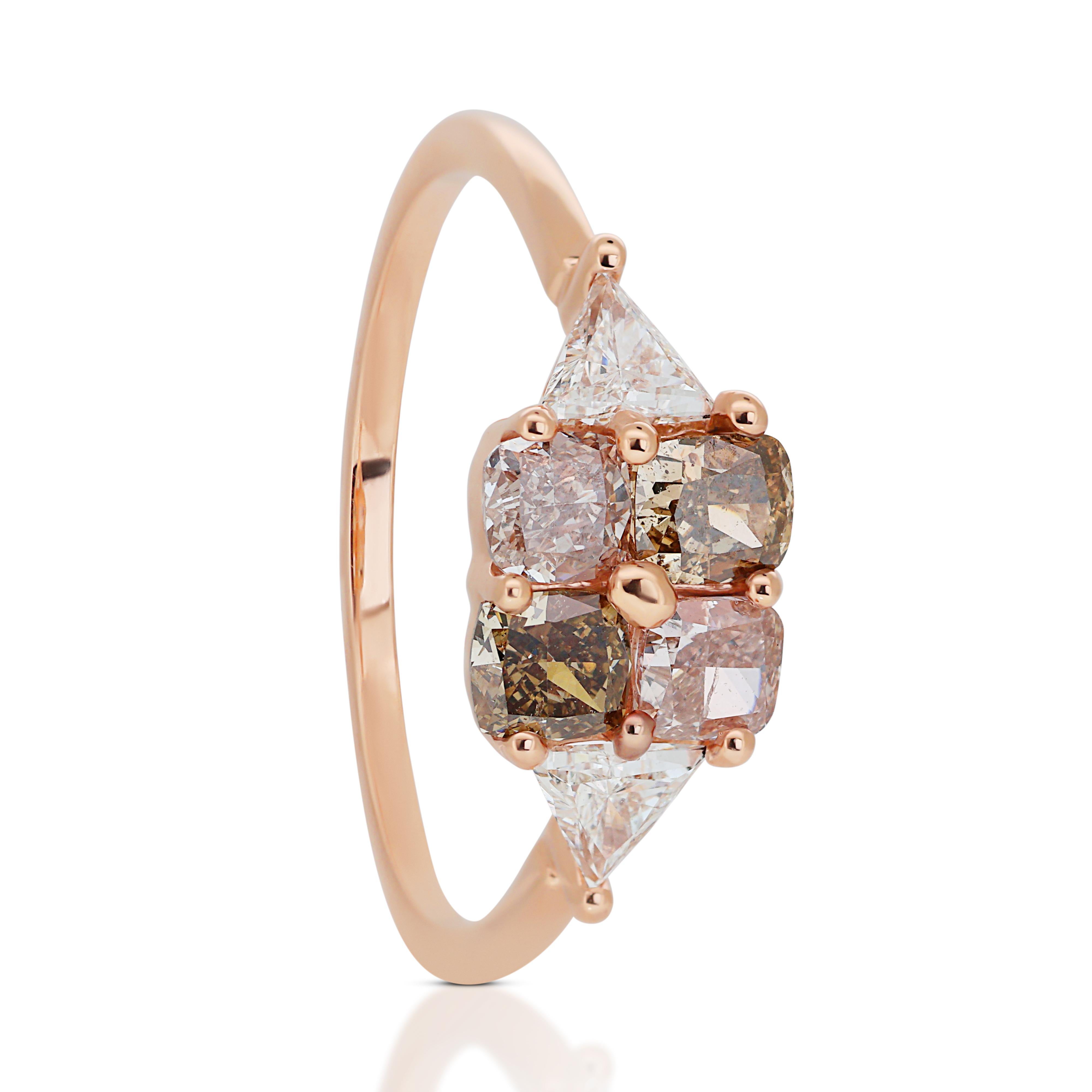 Cushion Cut Vibrant One-of-a-Kind 14k Rose Gold Fancy-Colored Diamond Ring w/1.31 ct  For Sale