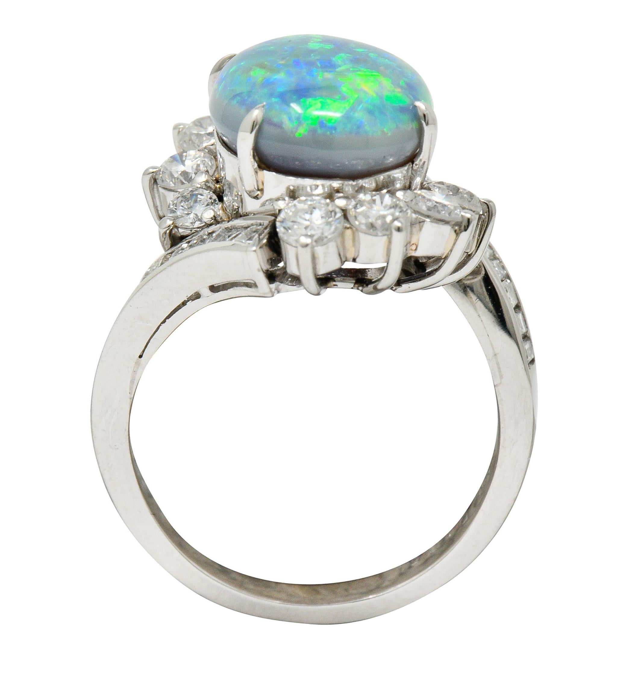 Women's or Men's Vibrant Opal Diamond Platinum Cluster Bypass Ring