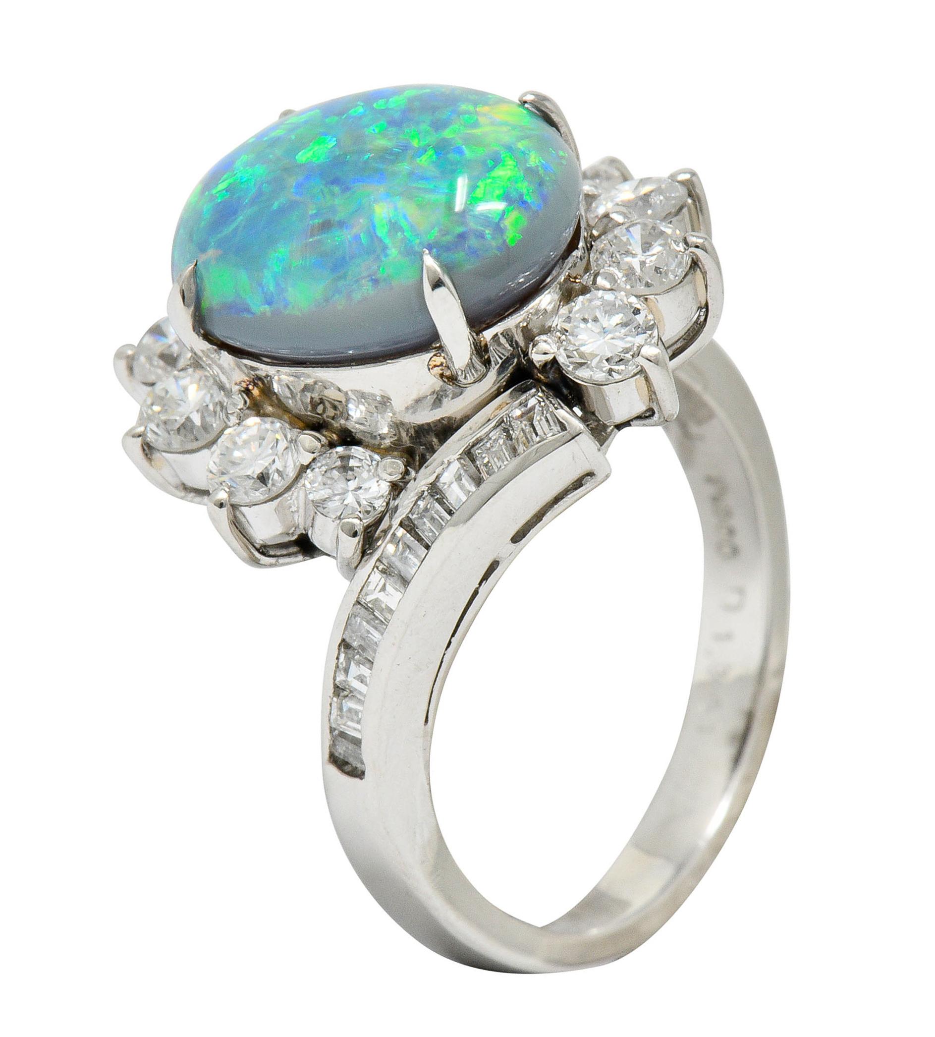 Vibrant Opal Diamond Platinum Cluster Bypass Ring 1