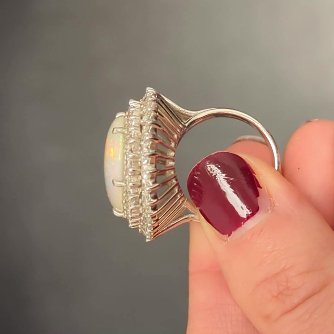 Vibrant Opal Diamond Platinum Dome Cocktail Ring In Excellent Condition For Sale In New York, NY