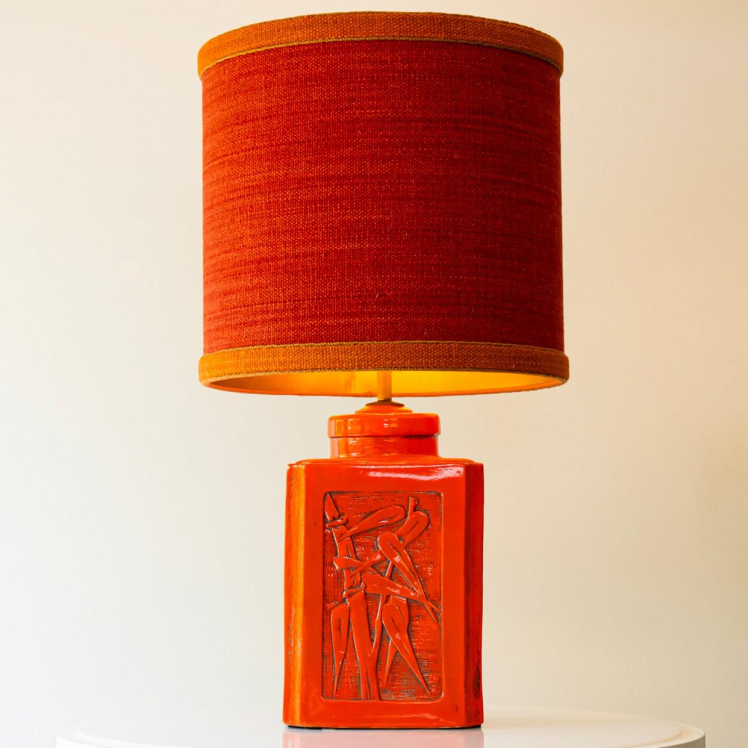 Vibrant Orange Ceramic Table Lamp, Lampshade by R. Houben, 1970 im Angebot 3