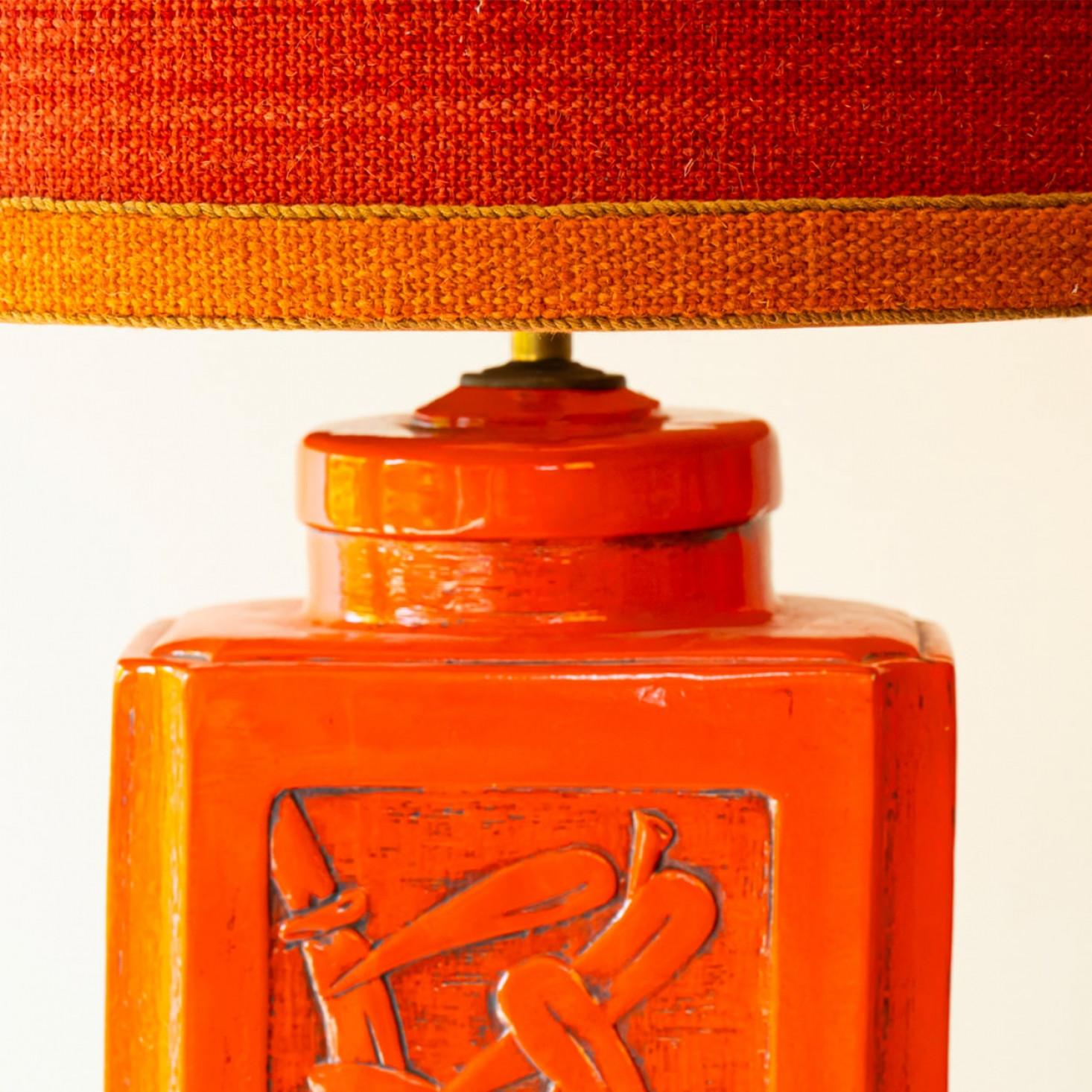 Vibrant Orange Ceramic Table Lamp, Lampshade by R. Houben, 1970 (Ende des 20. Jahrhunderts) im Angebot