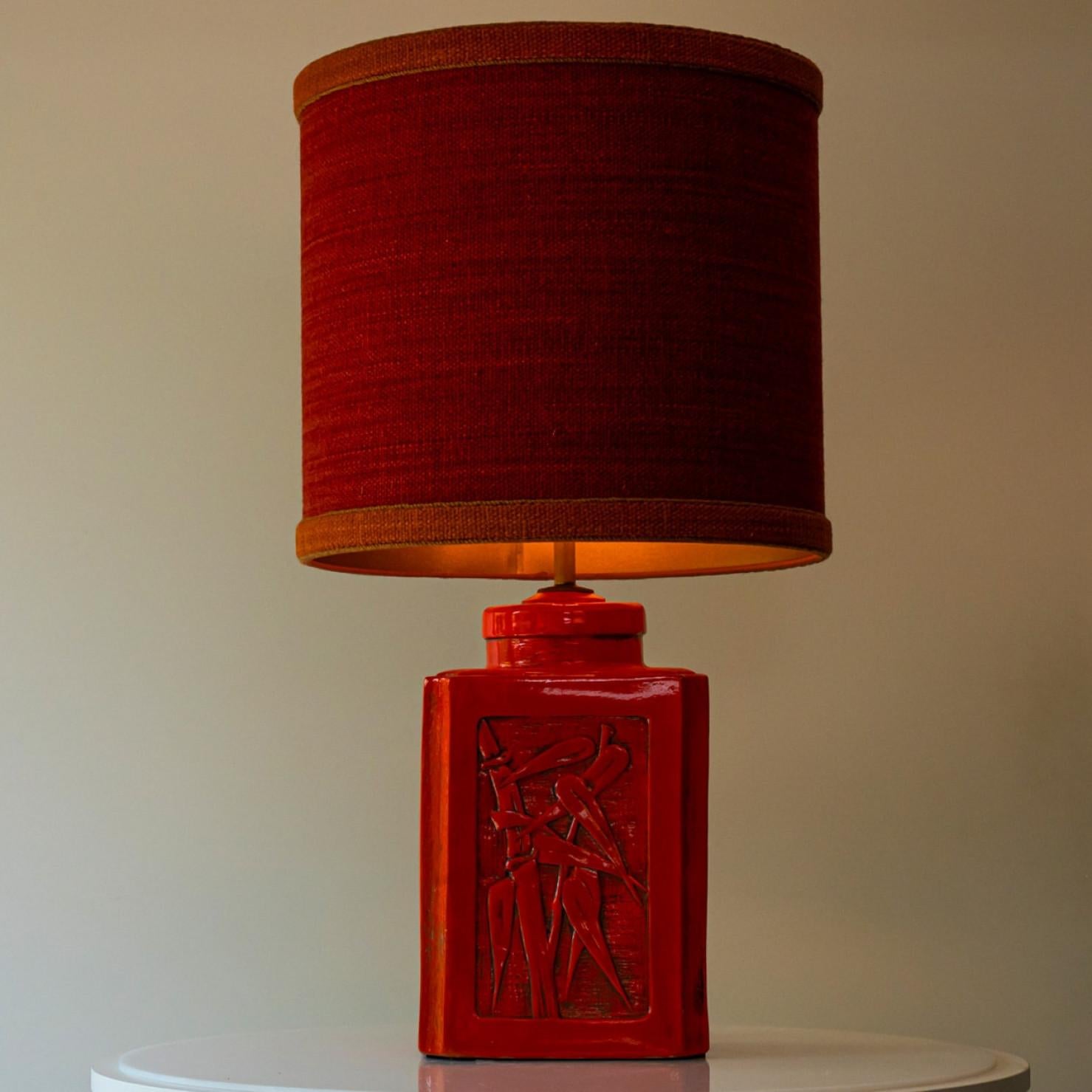 Vibrant Orange Ceramic Table Lamp, Lampshade by R. Houben, 1970 im Angebot 1