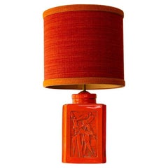 Lampe de bureau orange vif, abat-jour de R. Houben, 1970