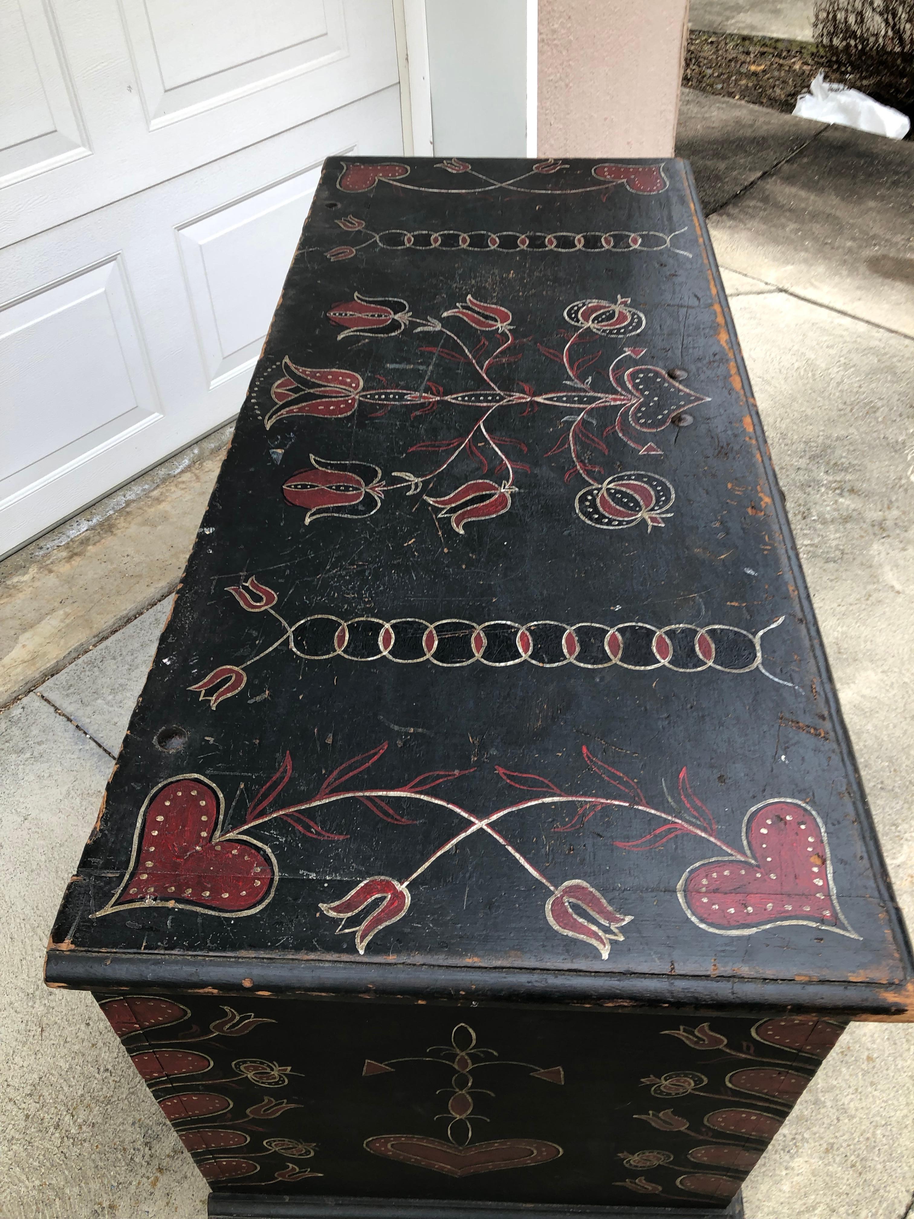Hand-Painted Vibrant Painted Blanket Chest Lehigh County Pennsylvania, circa 1790 For Sale