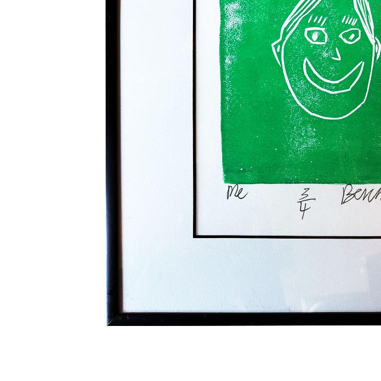 Vibrante Pareja de Grabados Pop Art Contemporáneos en Madera - Firmados y Enmarcados en venta 1