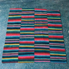Vibrant Patchwork Kilim Wall Hanging Stripe Geometric Pattern Eastern Flat Weave