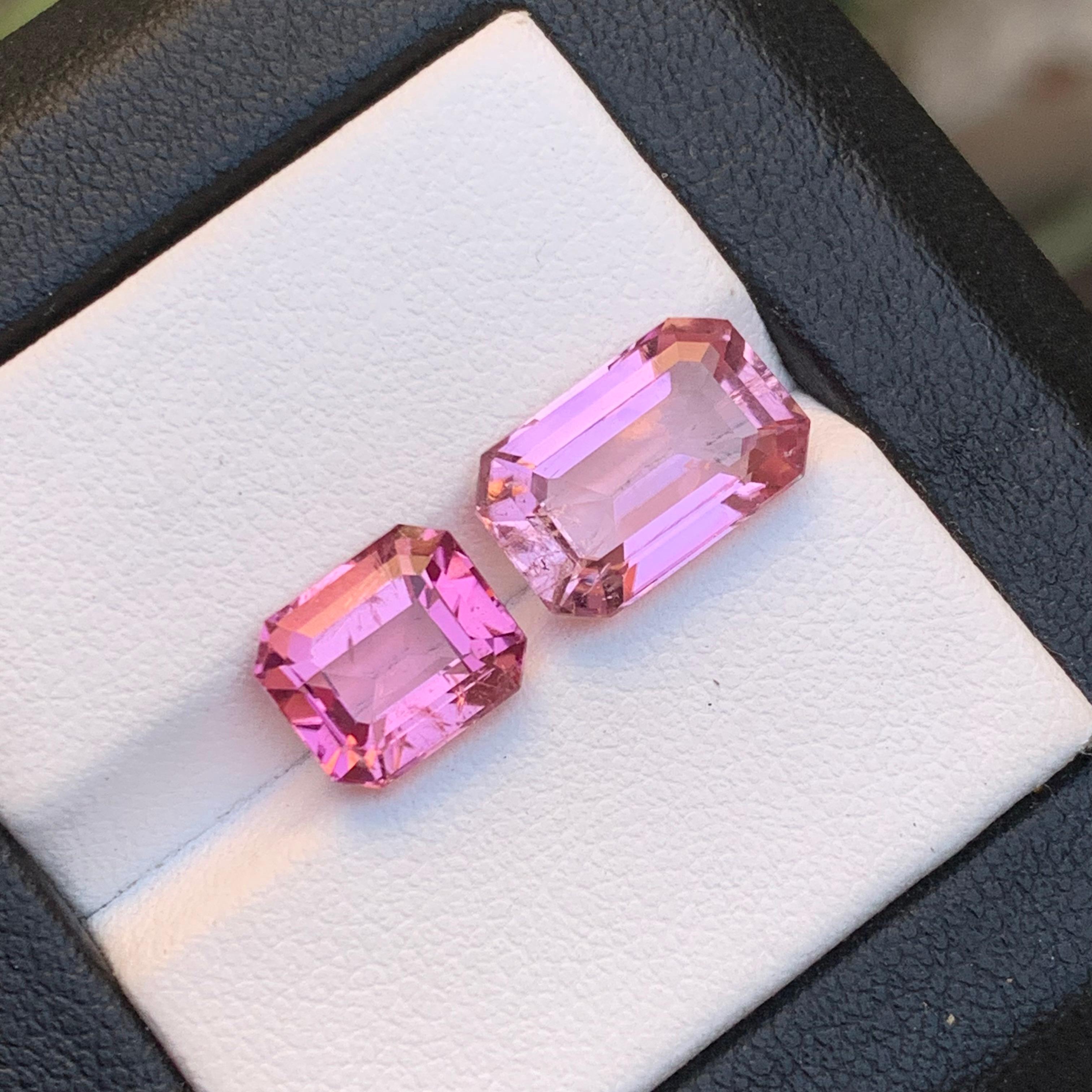 Gemme sciolte di tormalina naturale rosa vibrante 7,30 carati taglio smeraldo per gioielli in vendita 4
