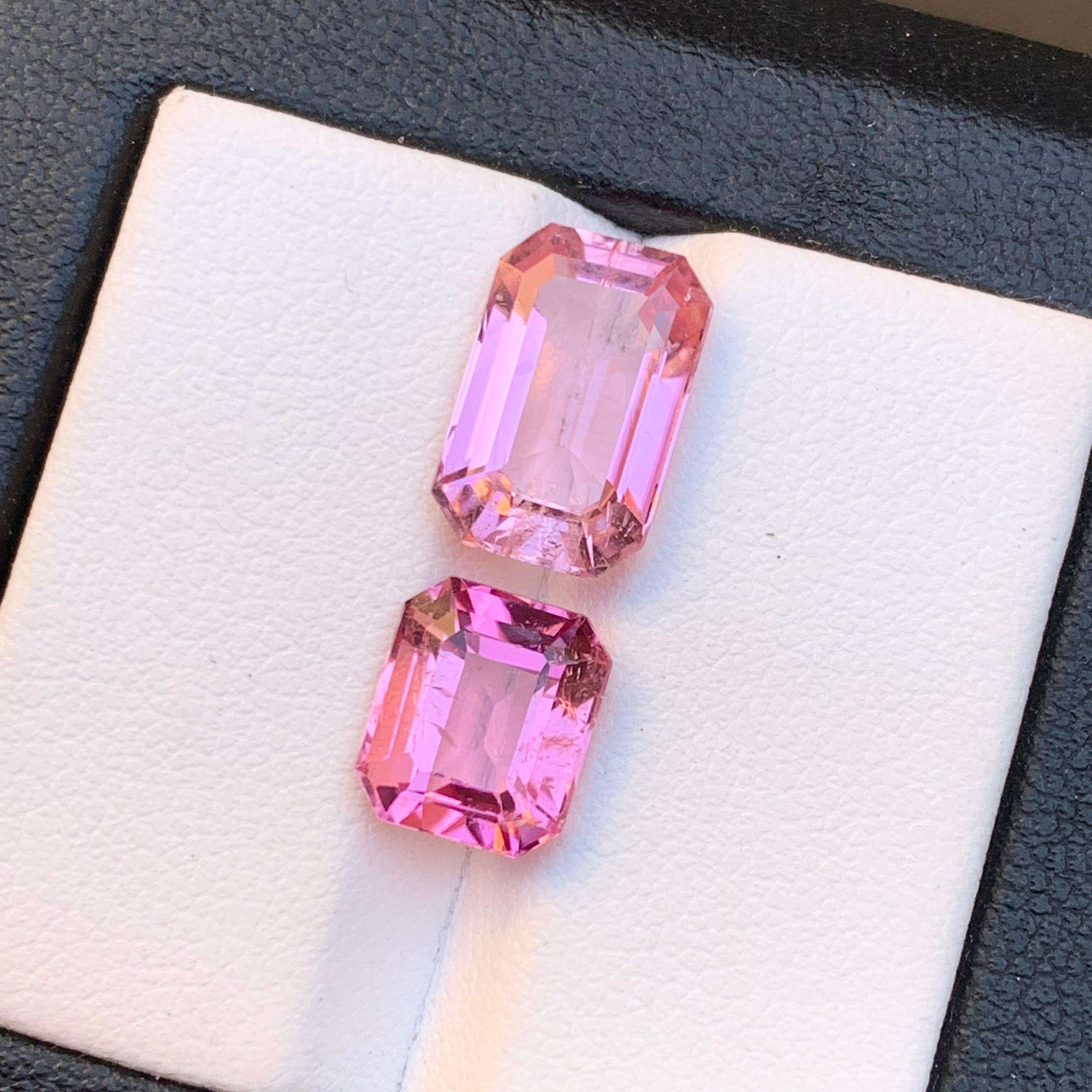 Gemme sciolte di tormalina naturale rosa vibrante 7,30 carati taglio smeraldo per gioielli in vendita 3