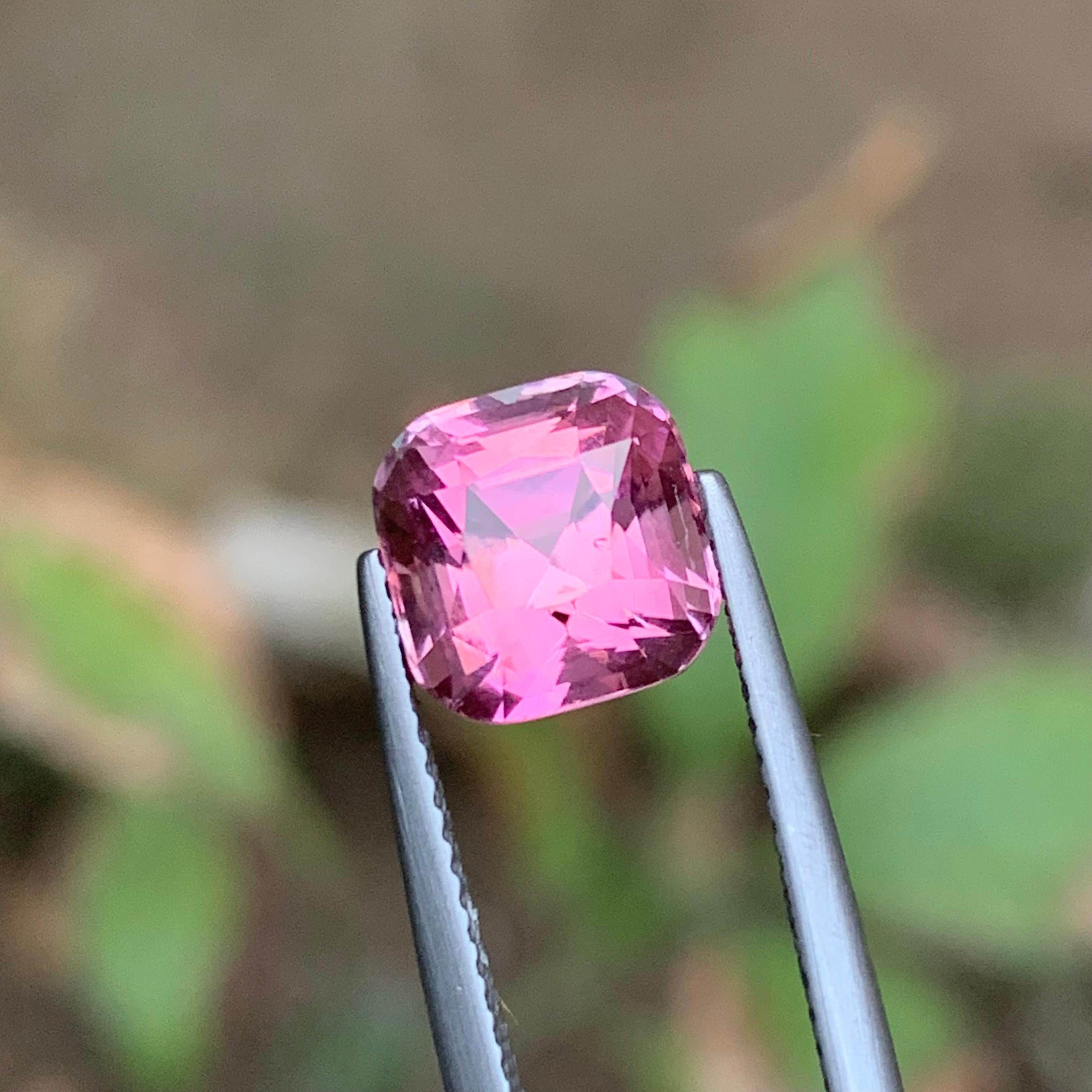 Vibrant Pink Natural Tourmaline Ring Loose Gemstone 3.40 Ct Cushion Cut-Jewelry For Sale 3