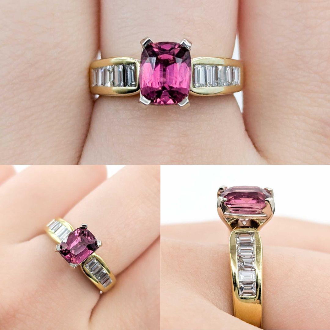 Vibrant Pink Tourmaline & Diamond Birthstone Ring in Yellow Gold

This exquisite ring is crafted in luxurious 14k yellow gold and features a stunning 1.41ct cushion-cut pink tourmaline as its centerpiece. The vibrant pink hue of the tourmaline is