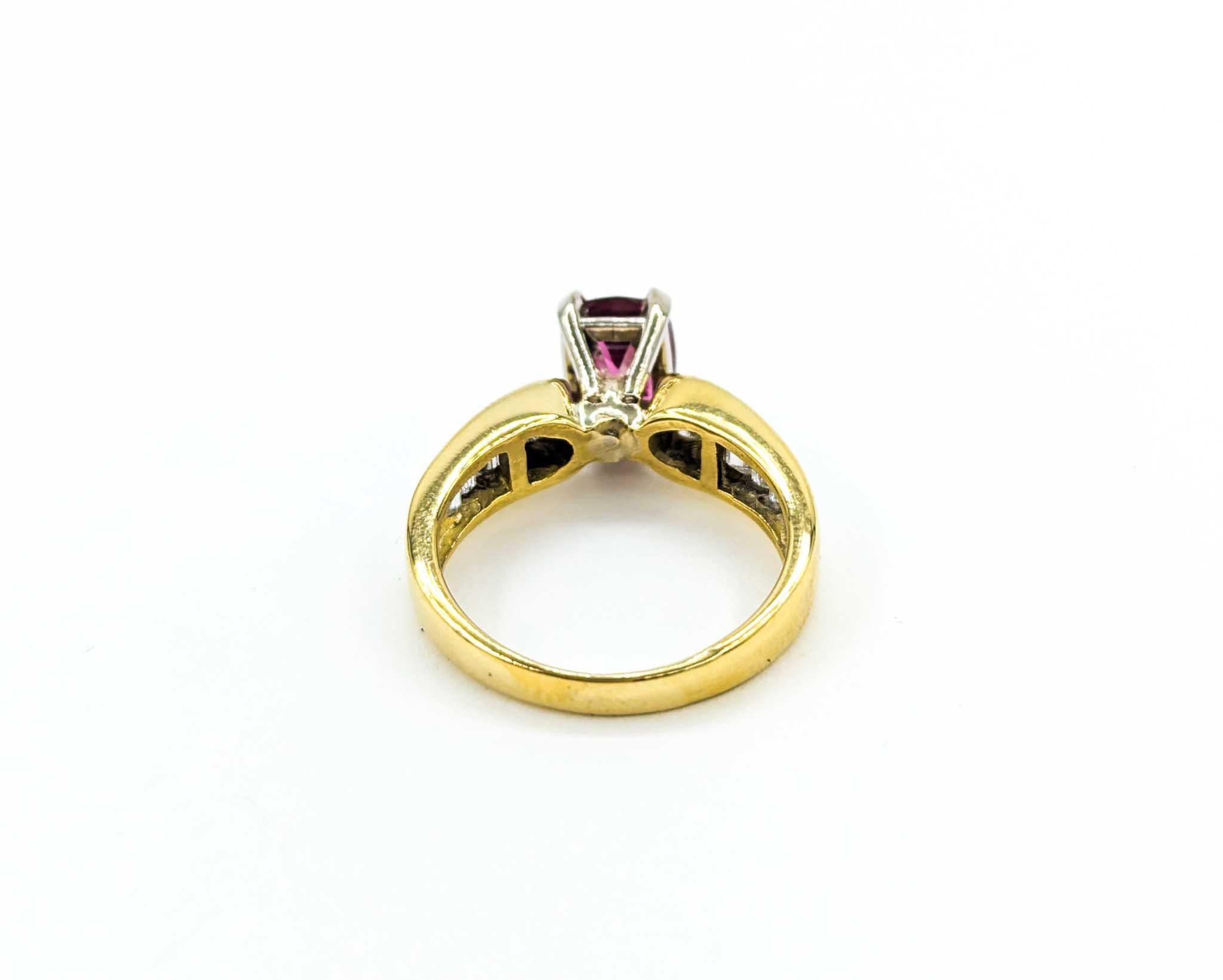 Vibrant Pink Tourmaline & Diamond Birthstone Ring in Yellow Gold For Sale 1