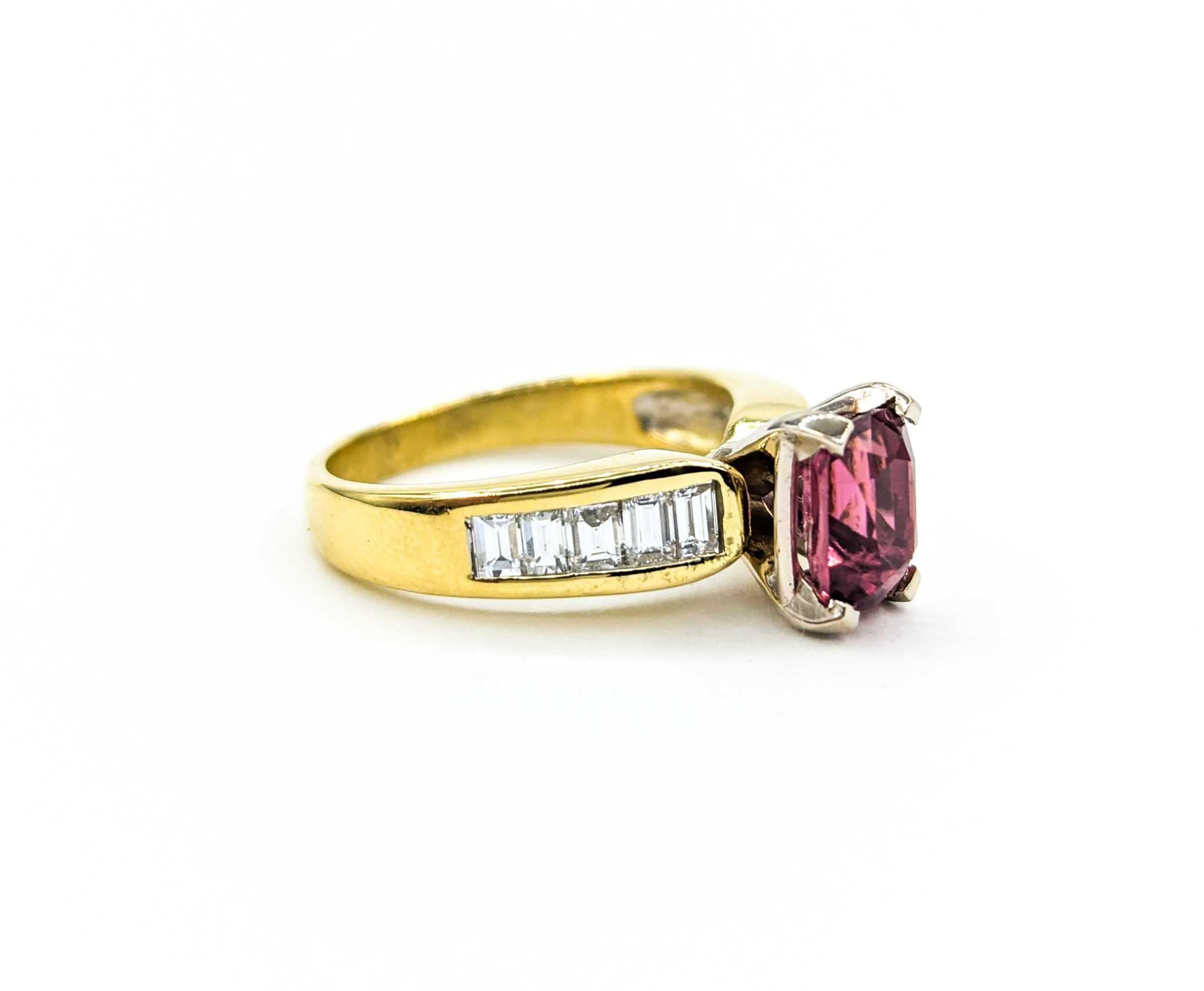 Vibrant Pink Tourmaline & Diamond Birthstone Ring in Yellow Gold For Sale 2