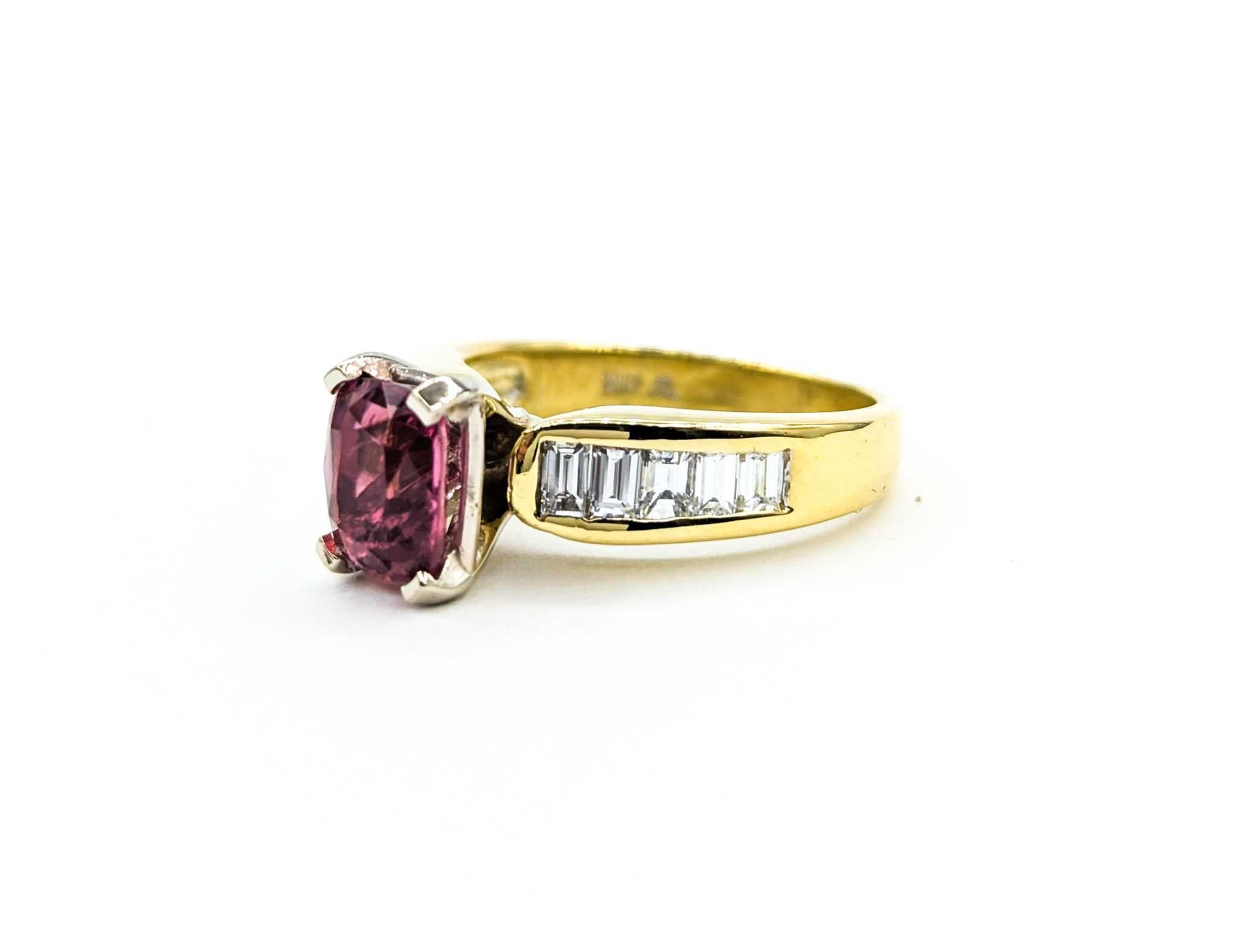 Vibrant Pink Tourmaline & Diamond Birthstone Ring in Yellow Gold For Sale 3