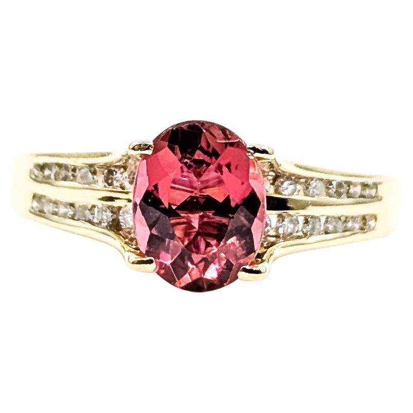 Vibrant Pink Tourmaline 
Diamond Ring in 14k Yellow Gold