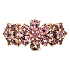 Bague florale en tourmaline rose vibrante en 14k