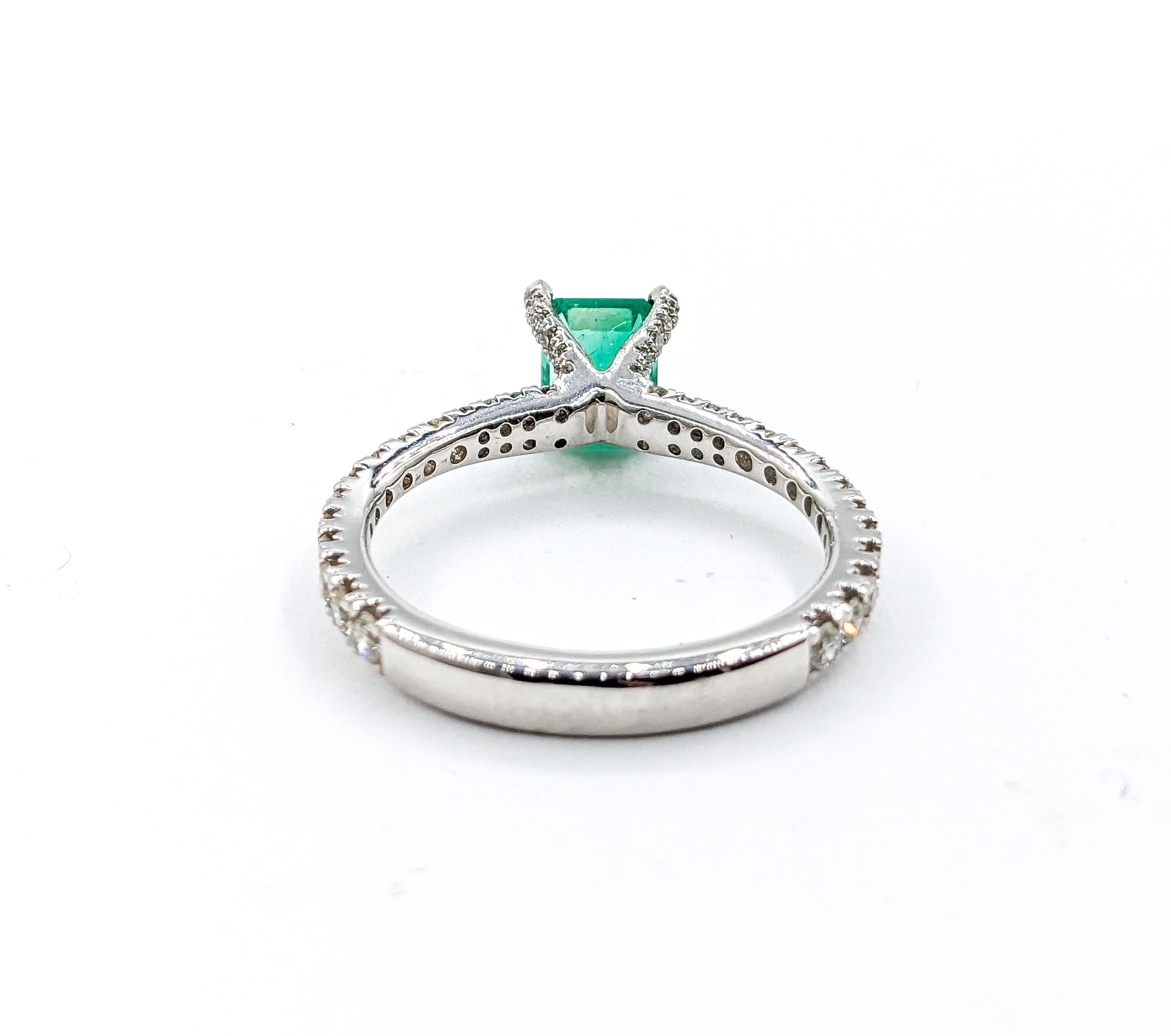 Vibrant Platinum Colombian Emerald & Diamond Ring For Sale 5