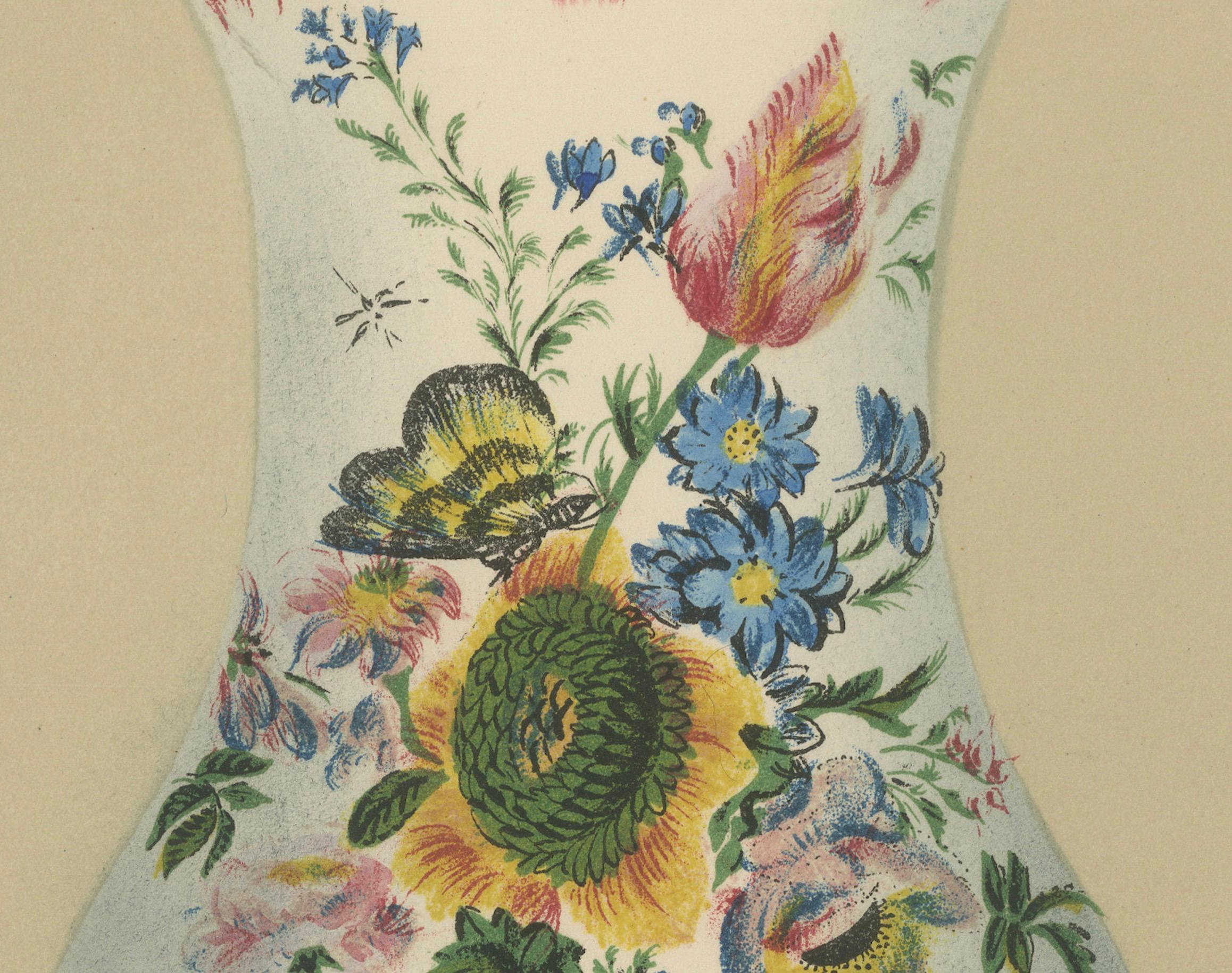 Late 19th Century Vibrant Print: Marseille Pot à l'Eau: Tribute to Glazed Pottery Tradition, 1874 For Sale