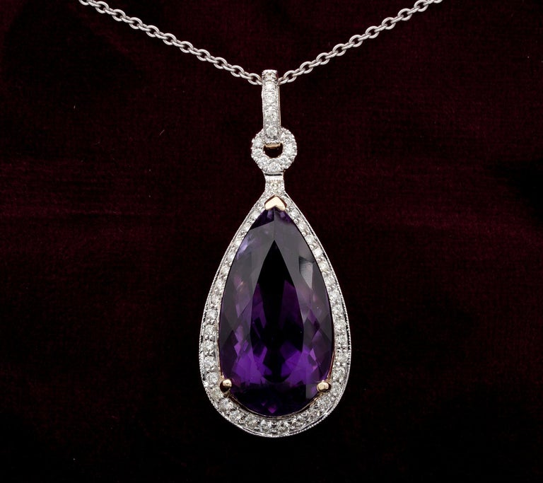 Vibrant Purple 13.00 Ct Natural Amethyst .80 Ct Diamond Pendant 18 Kt ...