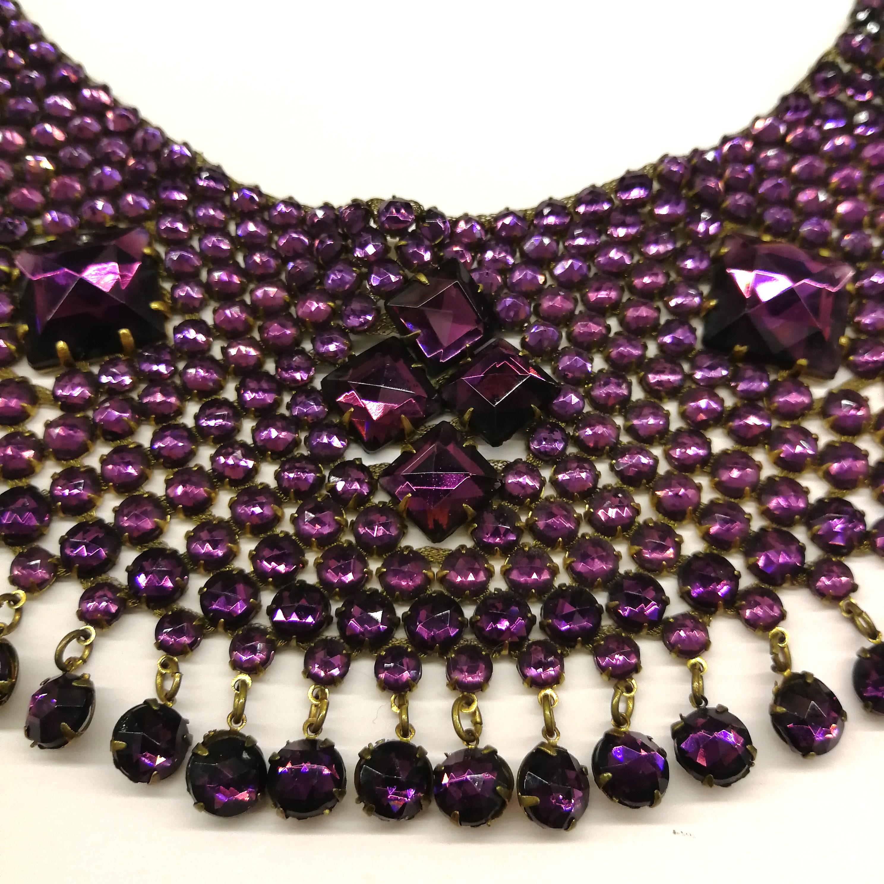 Vibrant purple cut glass 'bib' necklace, att. Lanvin, France, 1920s In Excellent Condition For Sale In Greyabbey, County Down