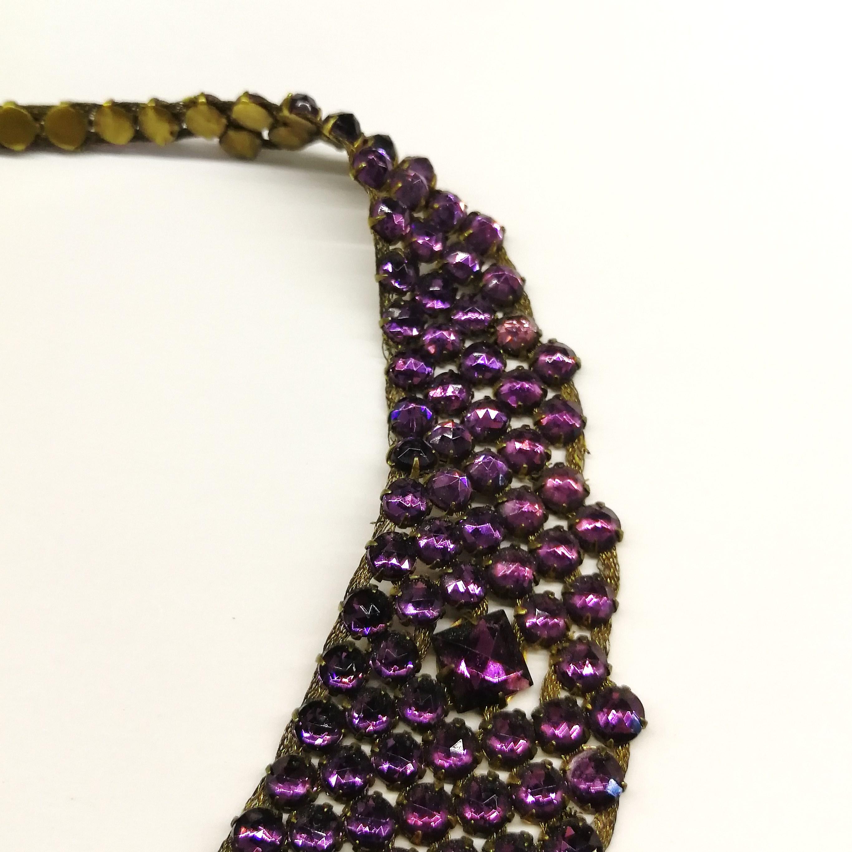 Women's Vibrant purple cut glass 'bib' necklace, att. Lanvin, France, 1920s For Sale