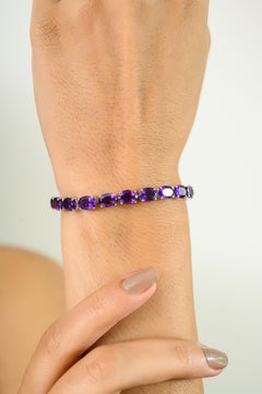 Vibrant Purple Oval Amethyst Tennis Bracelet in 925 Silver Jewelry for Women